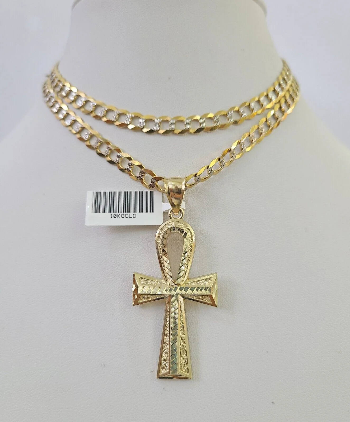 10k Solid Gold Cuban Curb Chain Jesus Cross Pendant 6mm 20"-30" SET Necklace - Image 5