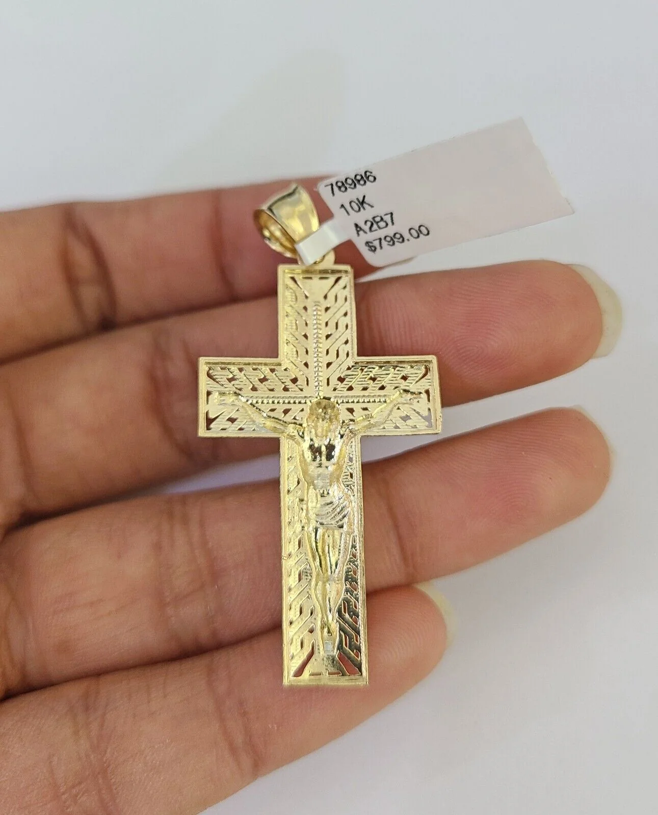 10k Solid Gold Cuban Curb Chain Jesus Cross Pendant 6mm 20"-30" SET Necklace - Image 6