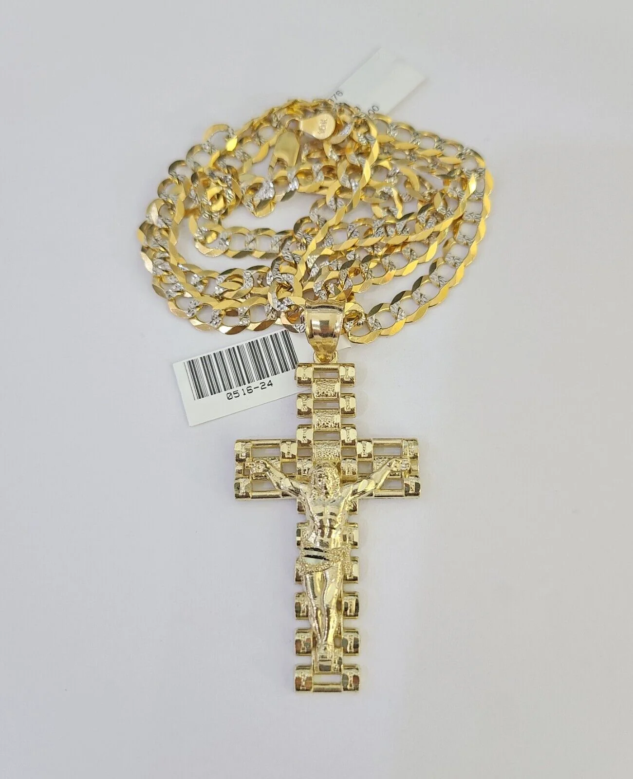 10k Solid Gold Cuban Curb Chain Jesus Cross Pendant 6mm 20"-30" SET Necklace - Image 6