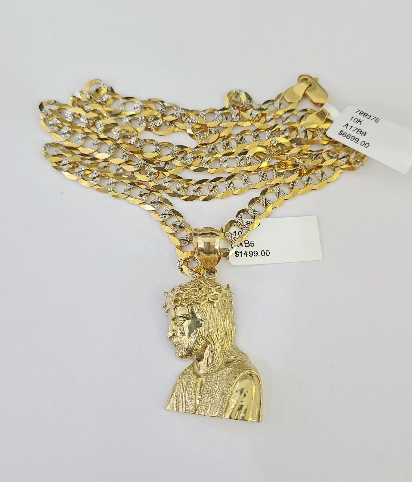 10k Solid Gold Cuban Curb Chain Jesus Head Pendant 6mm 20"-30" SET Necklace - Image 5