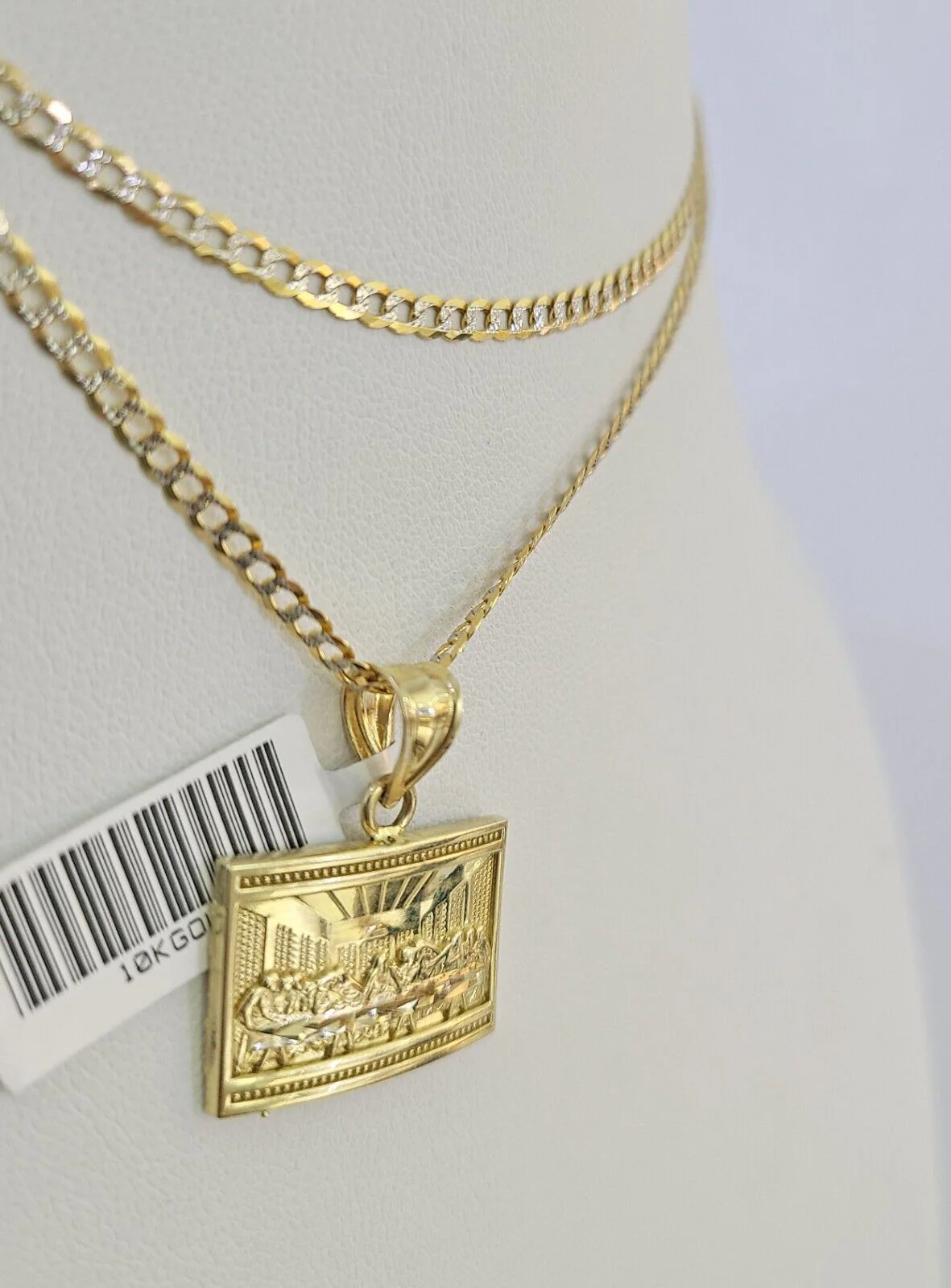 10k Solid Gold Cuban Curb Chain Last Supper Pendant 2mm 18"-24" SET Necklace - Image 4