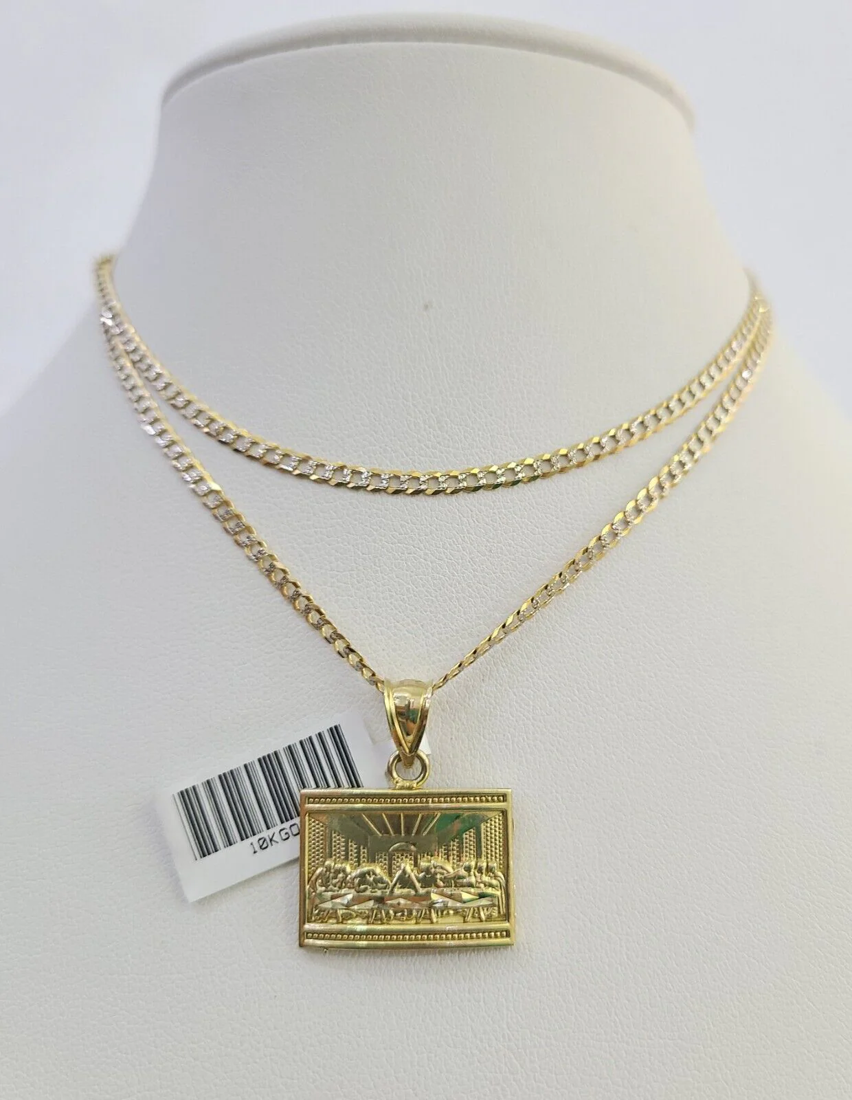 10k Solid Gold Cuban Curb Chain Last Supper Pendant 2mm 18"-24" SET Necklace - Image 7