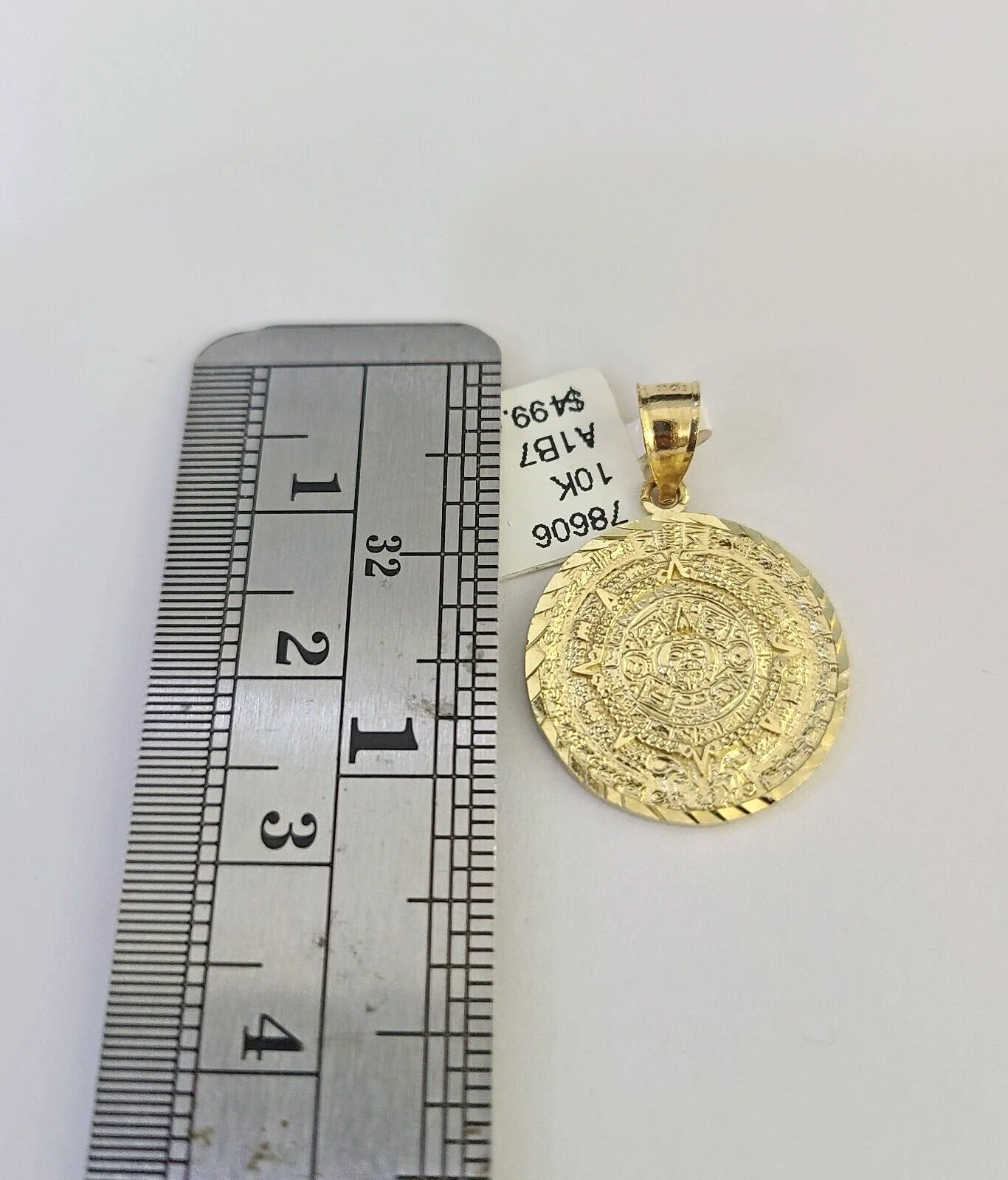 10k Solid Gold Cuban Curb Chain Mayan Calendar Pendant 2mm 18"-24" SET Necklace - Image 2