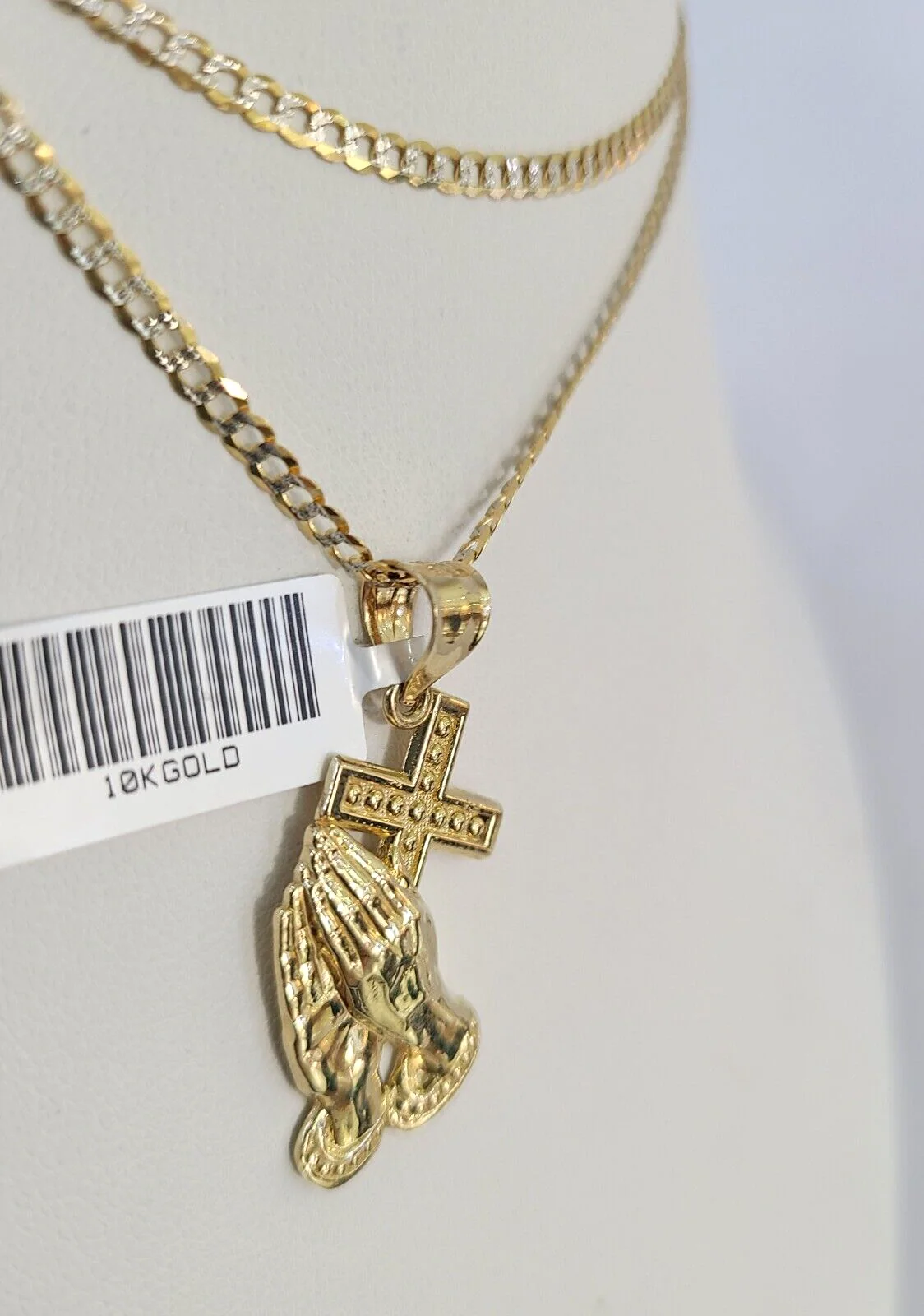 10k Solid Gold Cuban Curb Chain Praying Hands Pendant 2mm 18"-24" SET Necklace - Image 6