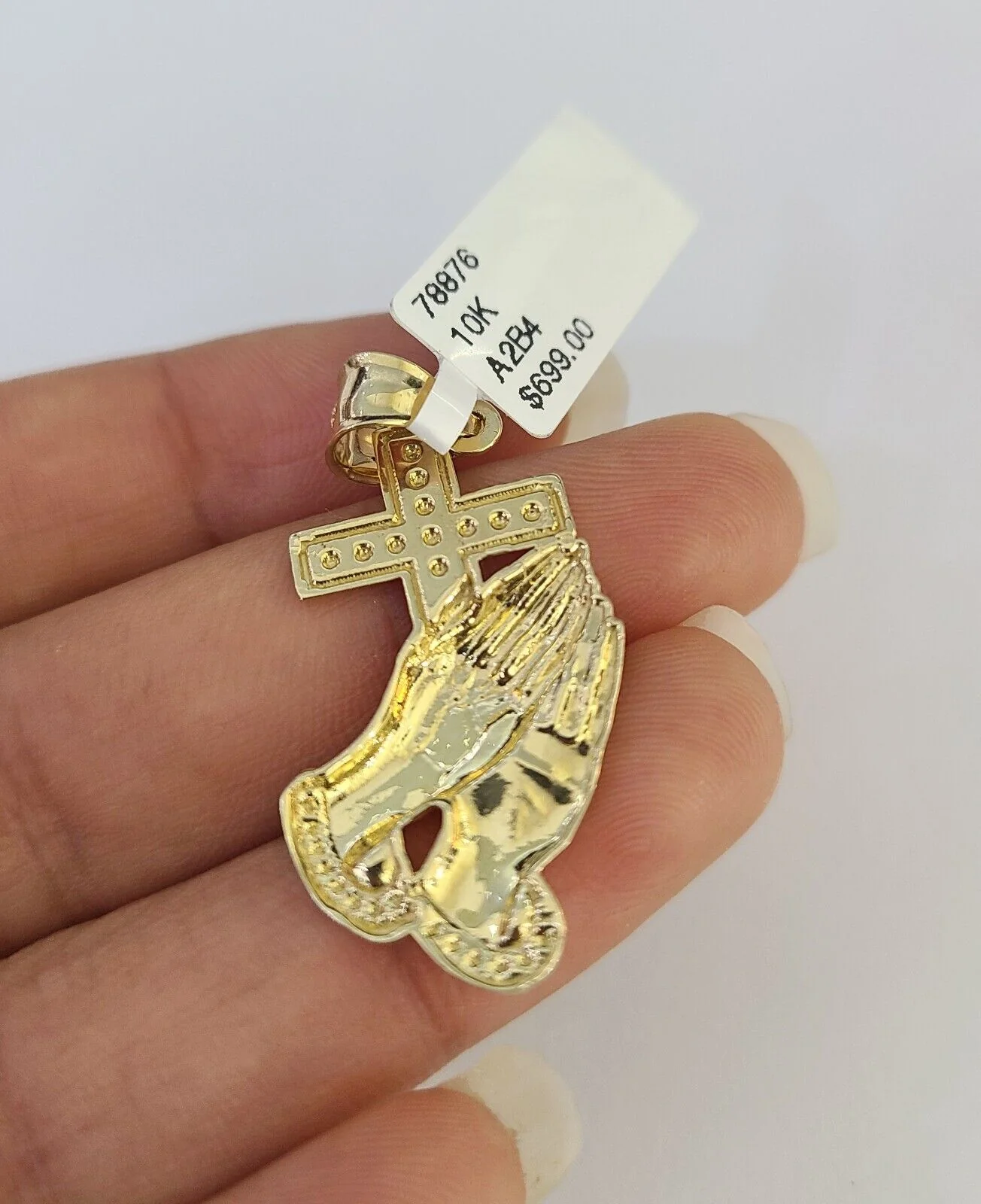 10k Solid Gold Cuban Curb Chain Praying Hands Pendant 2mm 18"-24" SET Necklace - Image 7