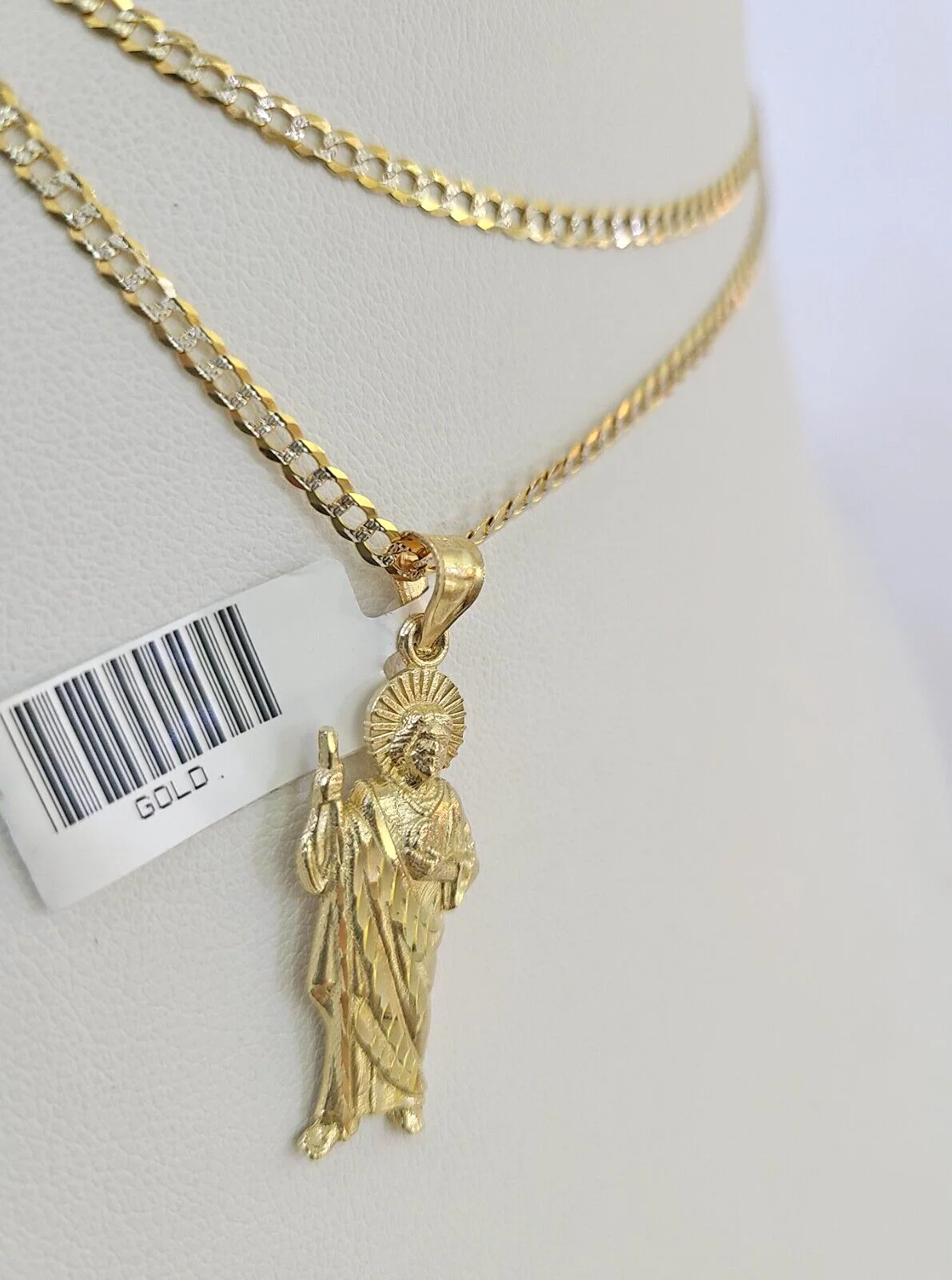 10k Solid Gold Cuban Curb Chain Saint Jude Pendant 2mm 18"-24" SET Necklace - Image 4