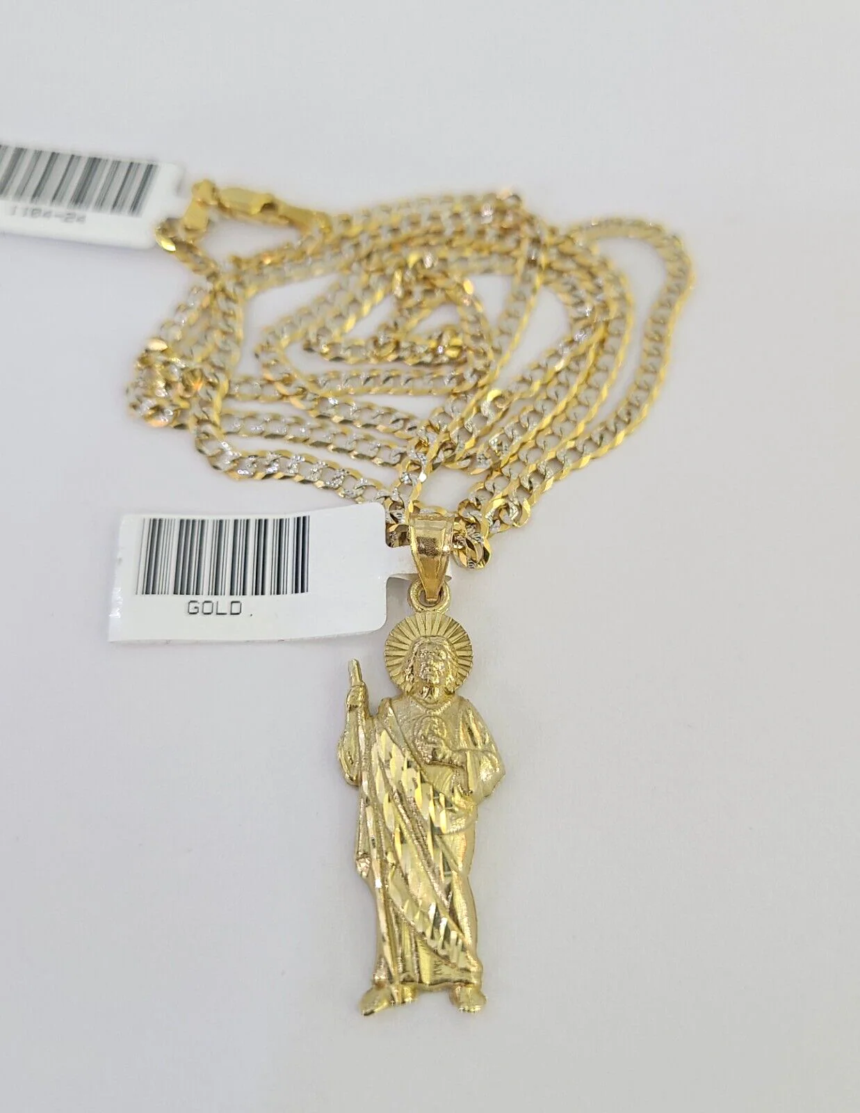 10k Solid Gold Cuban Curb Chain Saint Jude Pendant 2mm 18"-24" SET Necklace - Image 7