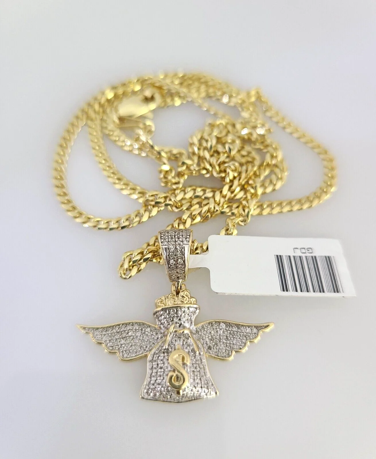 10K Solid Gold Miami Cuban Chain SET Diamond Money Bag Wing Charm 18"-26" 2.5mm - Image 5