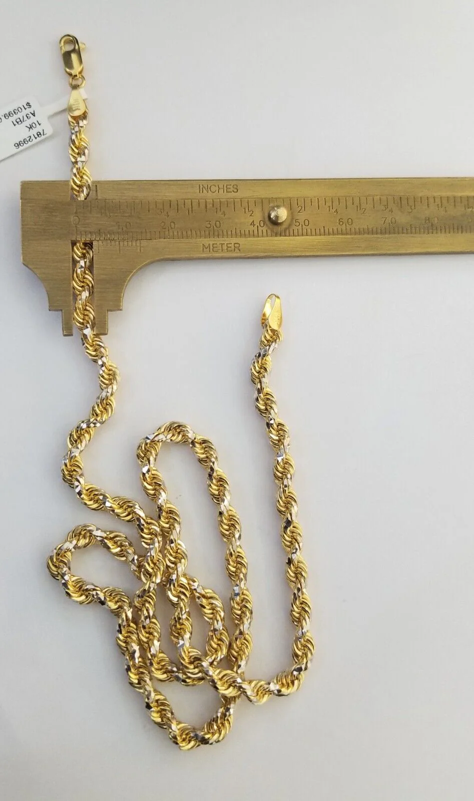 10k Solid Gold Rope Chain Necklace Real 10k Yellow Gold Diamond Cuts 5mm 20" Men - Image 4