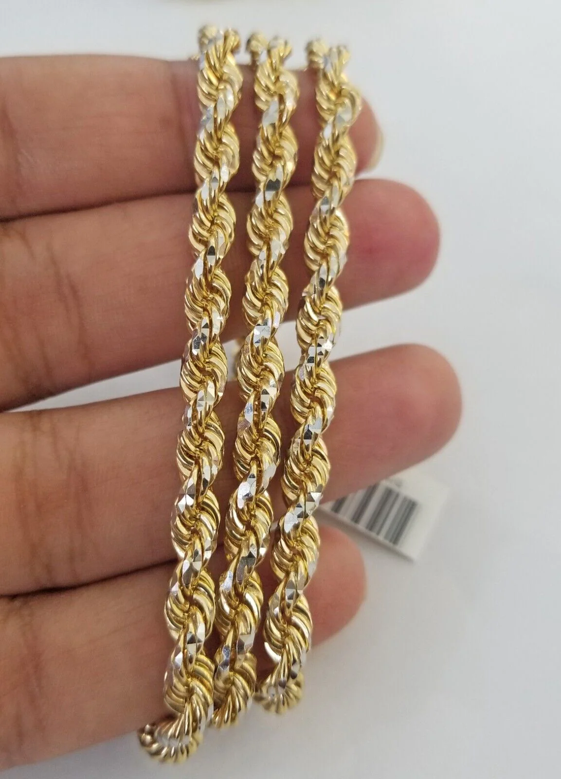 10k Solid Gold Rope Chain Necklace Real 10k Yellow Gold Diamond Cuts 5mm 20" Men - Image 5