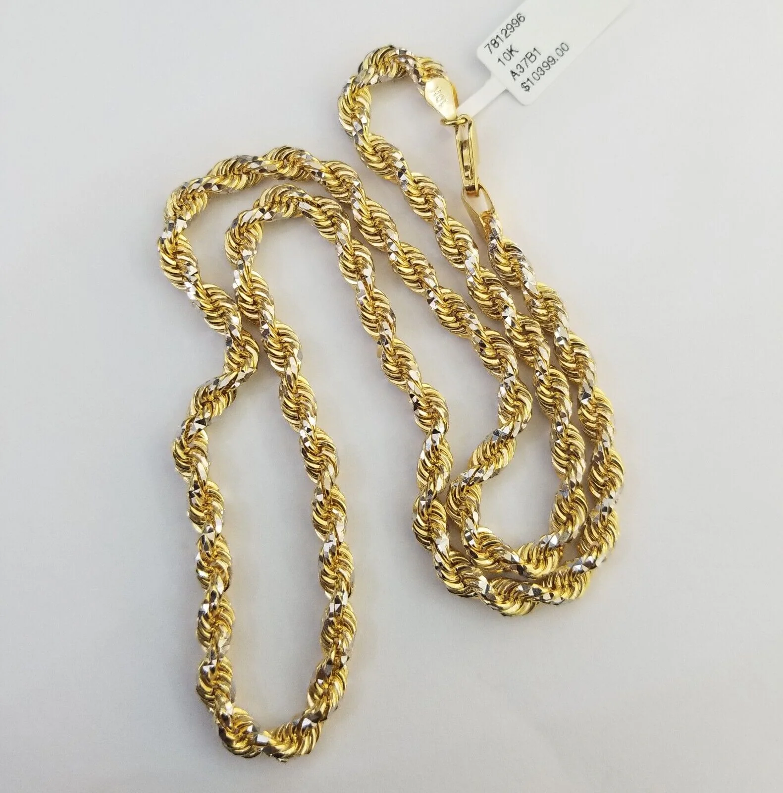 10k Solid Gold Rope Chain Necklace Real 10k Yellow Gold Diamond Cuts 5mm 20" Men - Image 6