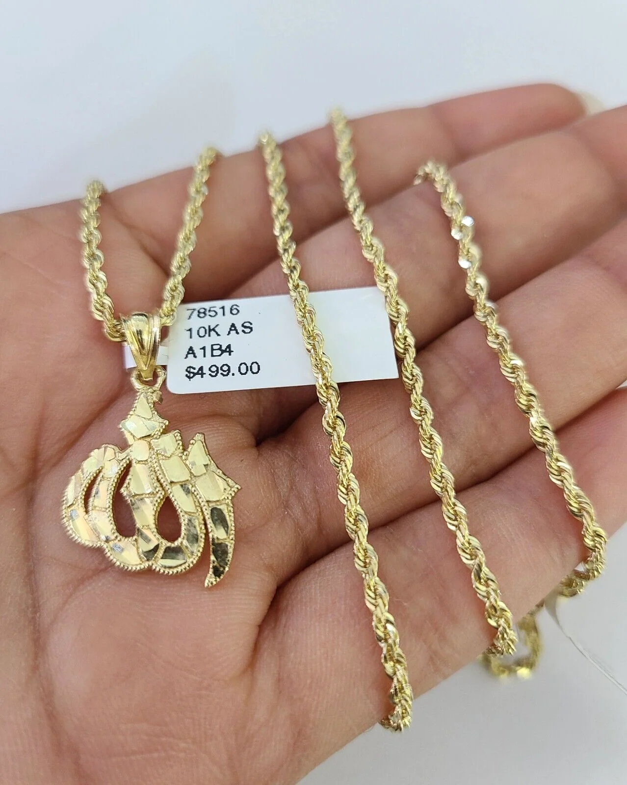 10k Solid Rope Chain 2mm Allah Pendant Charm Necklace SET 18-22" Ladies - Image 3