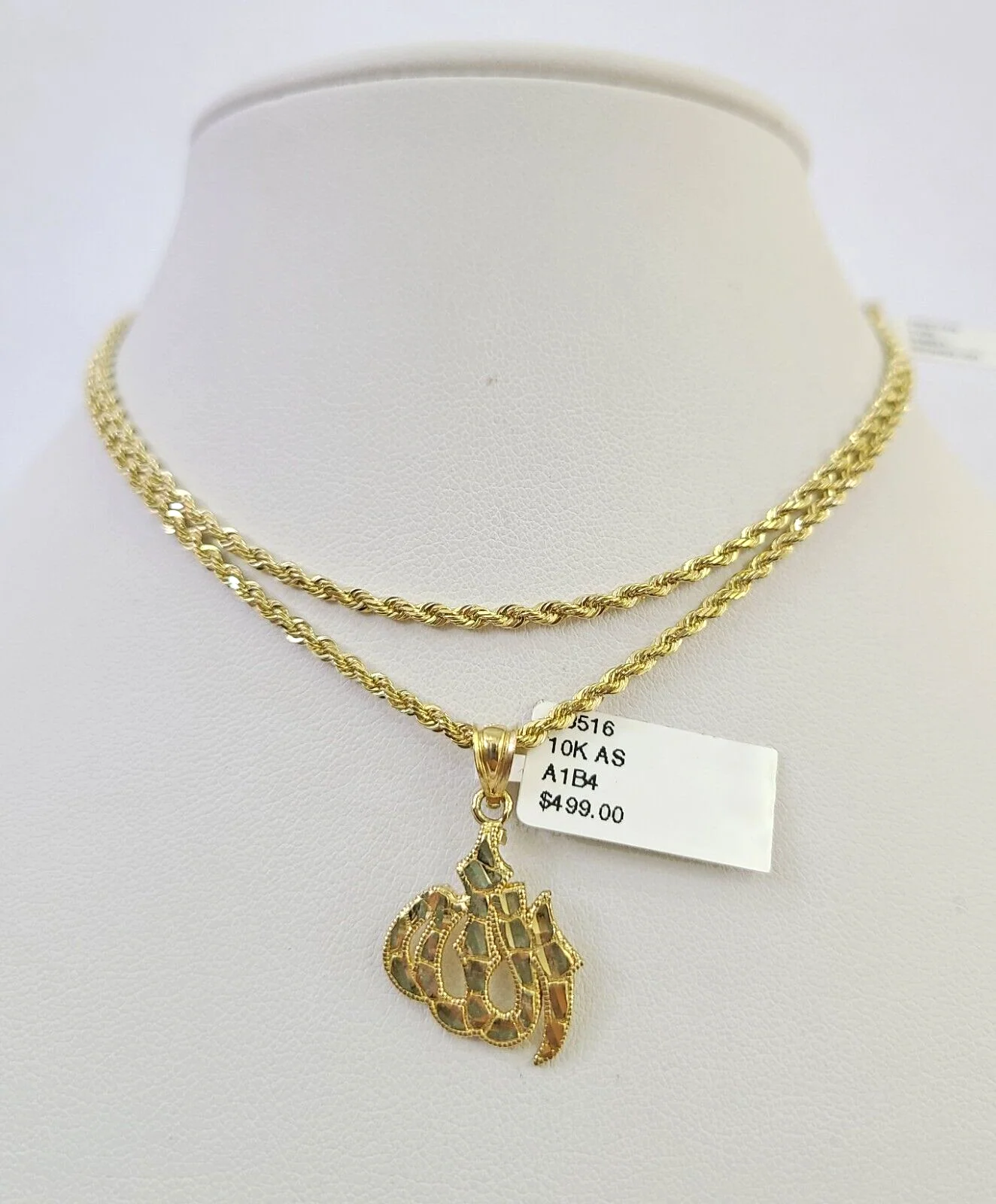 10k Solid Rope Chain 2mm Allah Pendant Charm Necklace SET 18-22" Ladies - Image 6