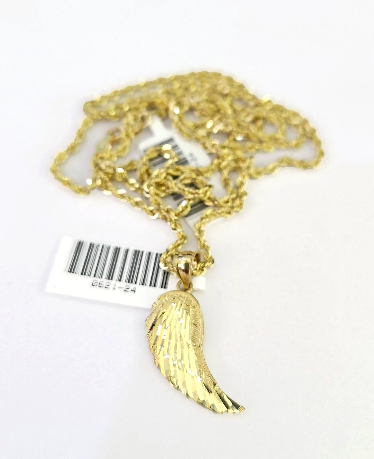 10k Solid Rope Chain 2mm Angel Wings Pendant Charm Necklace SET 16"-22" Ladies - Image 5