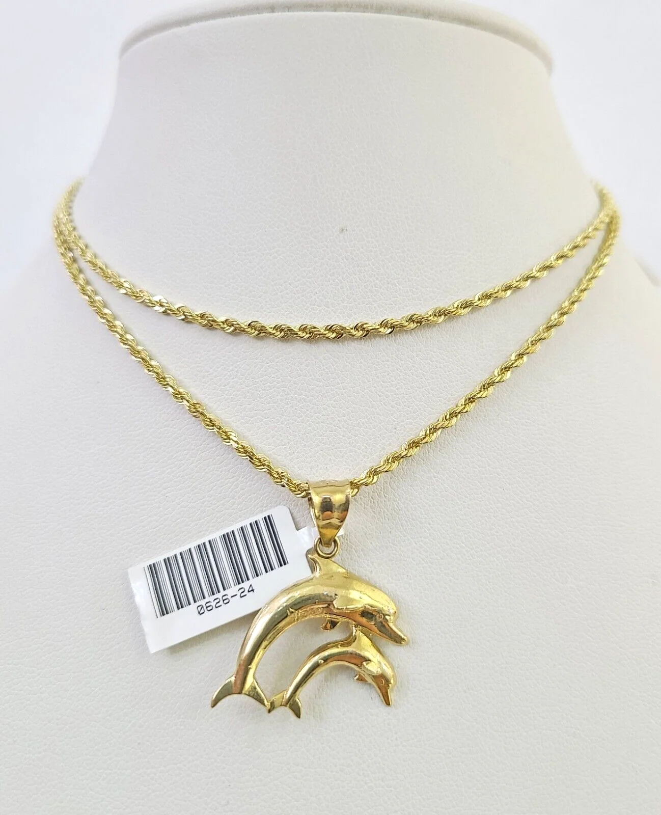 10k Solid Rope Chain 2mm Dolphin Pendant Charm Necklace SET 18-22" Ladies Yellow