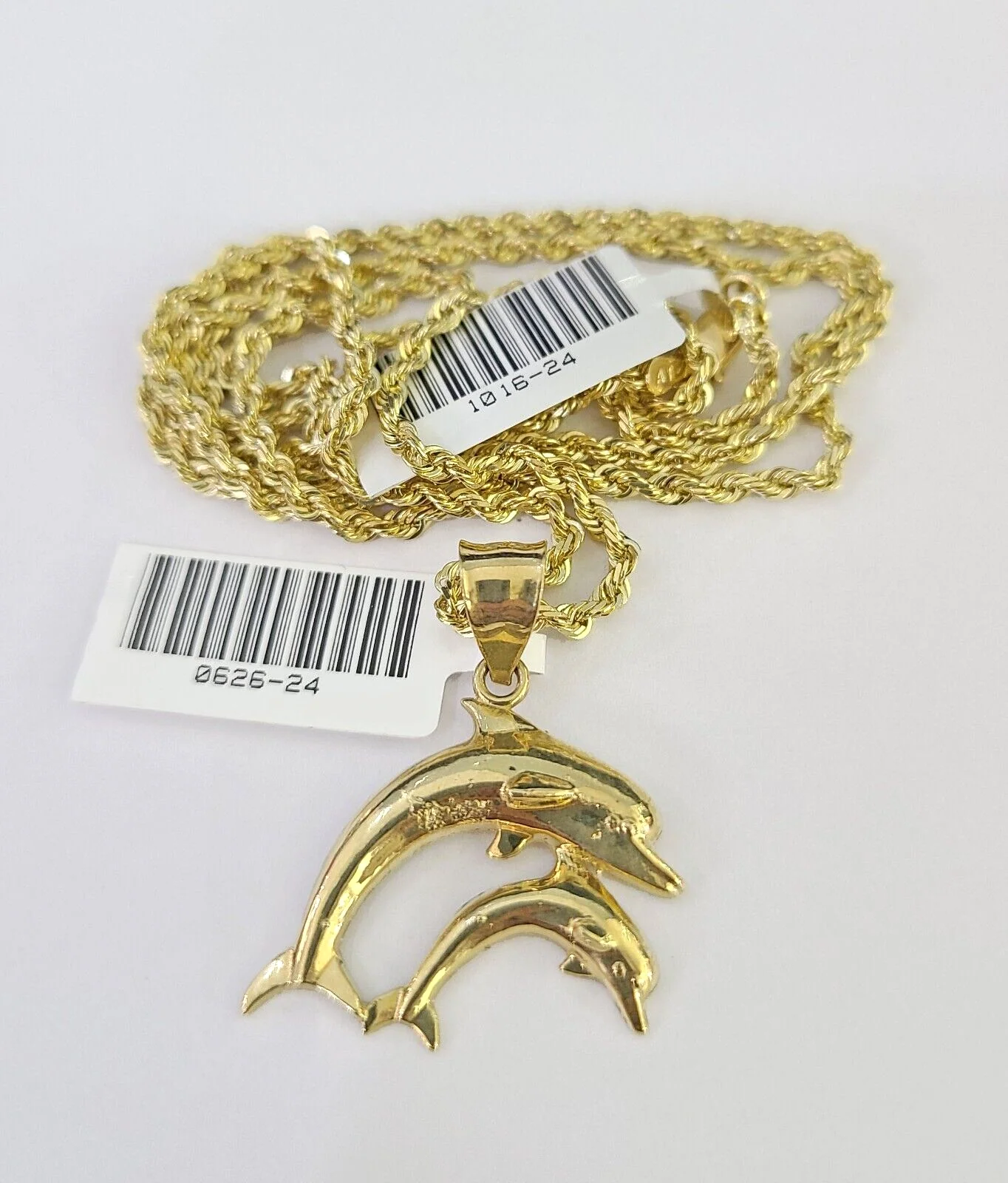 10k Solid Rope Chain 2mm Dolphin Pendant Charm Necklace SET 18-22" Ladies Yellow - Image 5