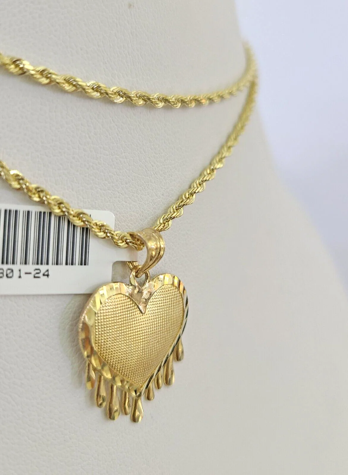 10k Solid Rope Chain 2mm Dripping Heart Pendant Charm Necklace SET 16-22" Ladies - Image 2