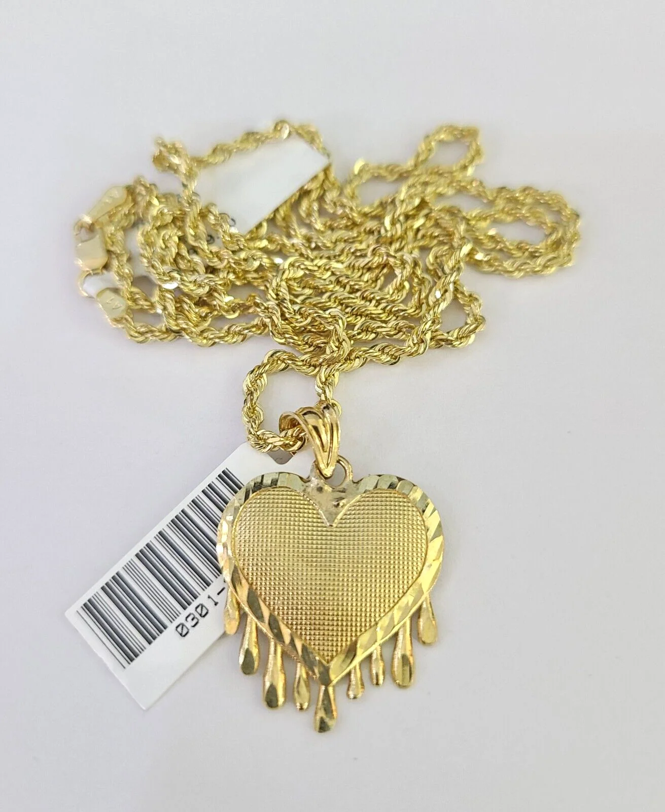 10k Solid Rope Chain 2mm Dripping Heart Pendant Charm Necklace SET 16-22" Ladies - Image 6