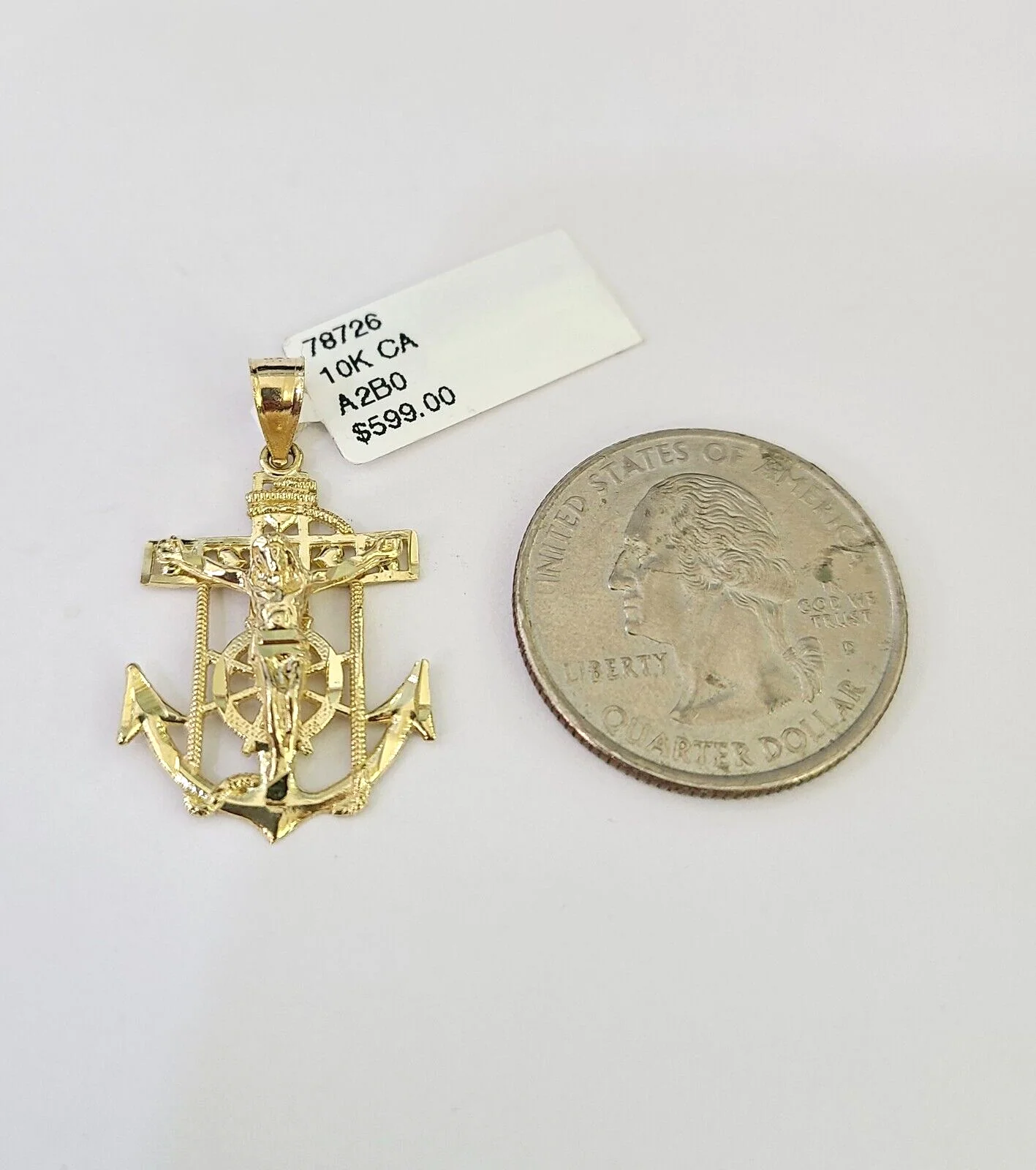 10k Solid Rope Chain 2mm Jesus Anchor Pendant Charm Necklace SET 18-22 in Ladies - Image 3