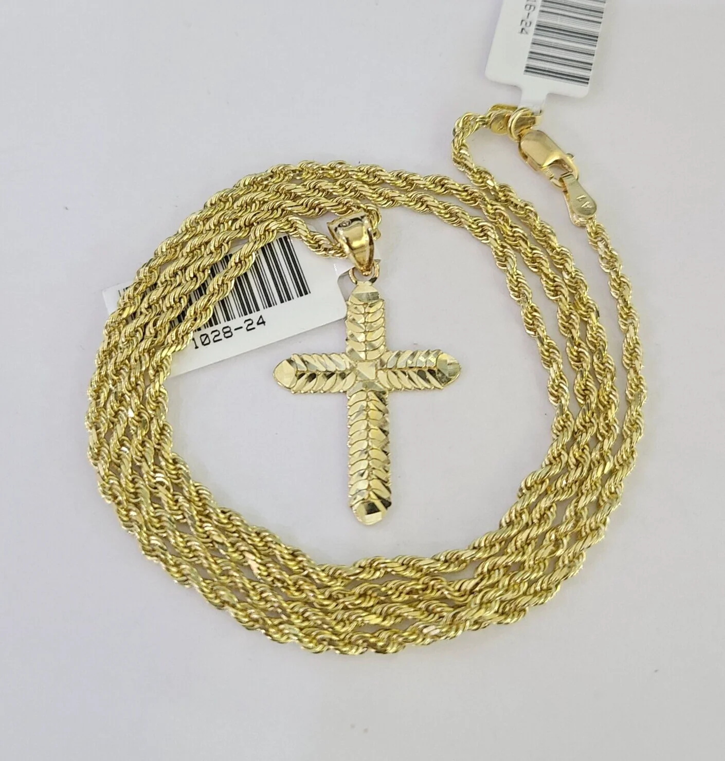 10k Solid Rope Chain 2mm Jesus Cross Pendant Charm Necklace SET 18-24 in - Image 2