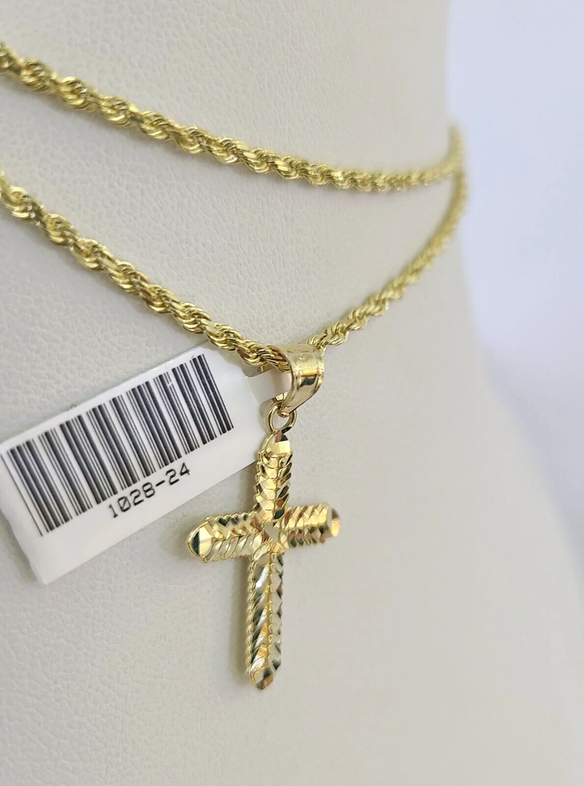 10k Solid Rope Chain 2mm Jesus Cross Pendant Charm Necklace SET 18-24 in - Image 3