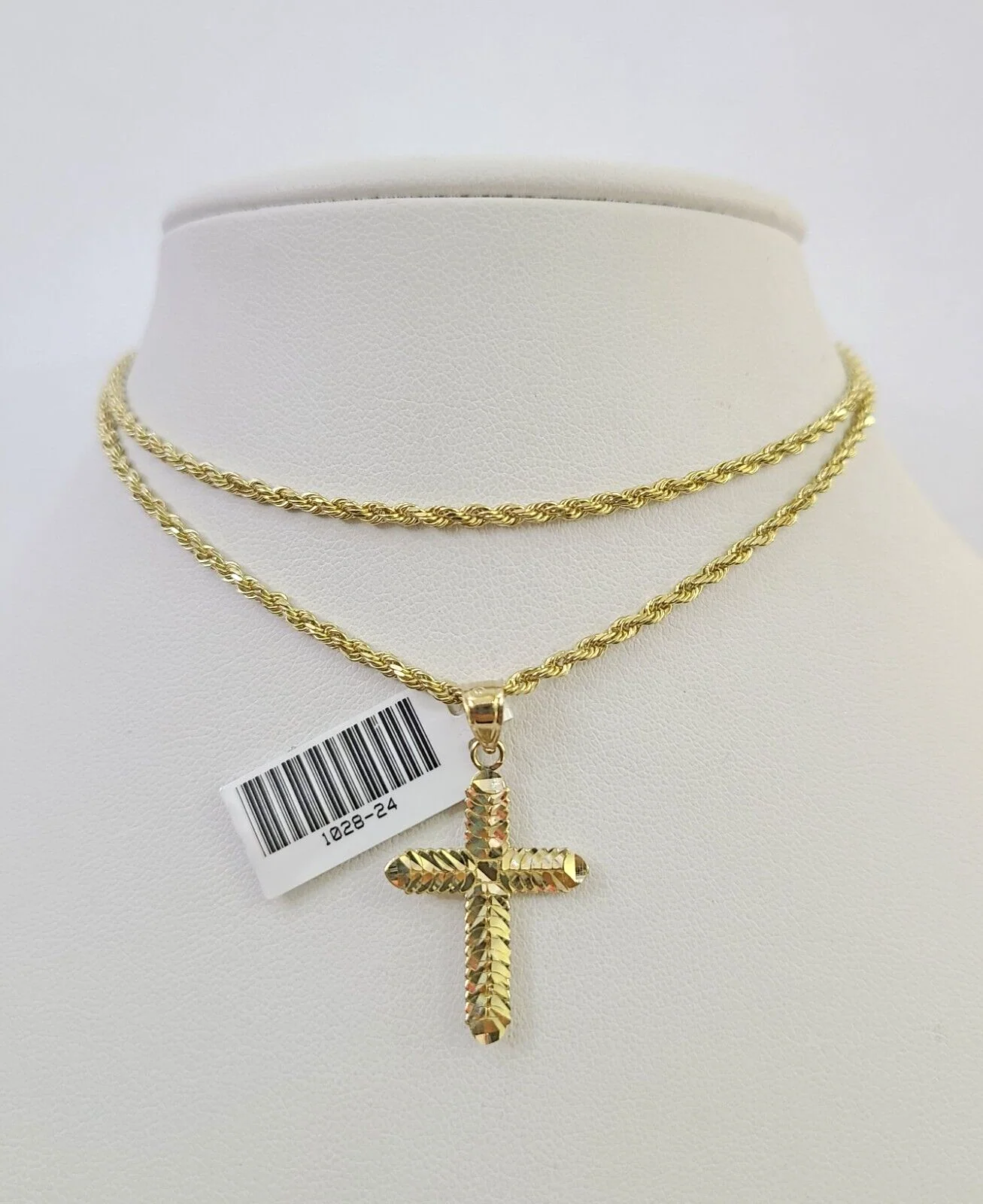 10k Solid Rope Chain 2mm Jesus Cross Pendant Charm Necklace SET 18-24 in - Image 5