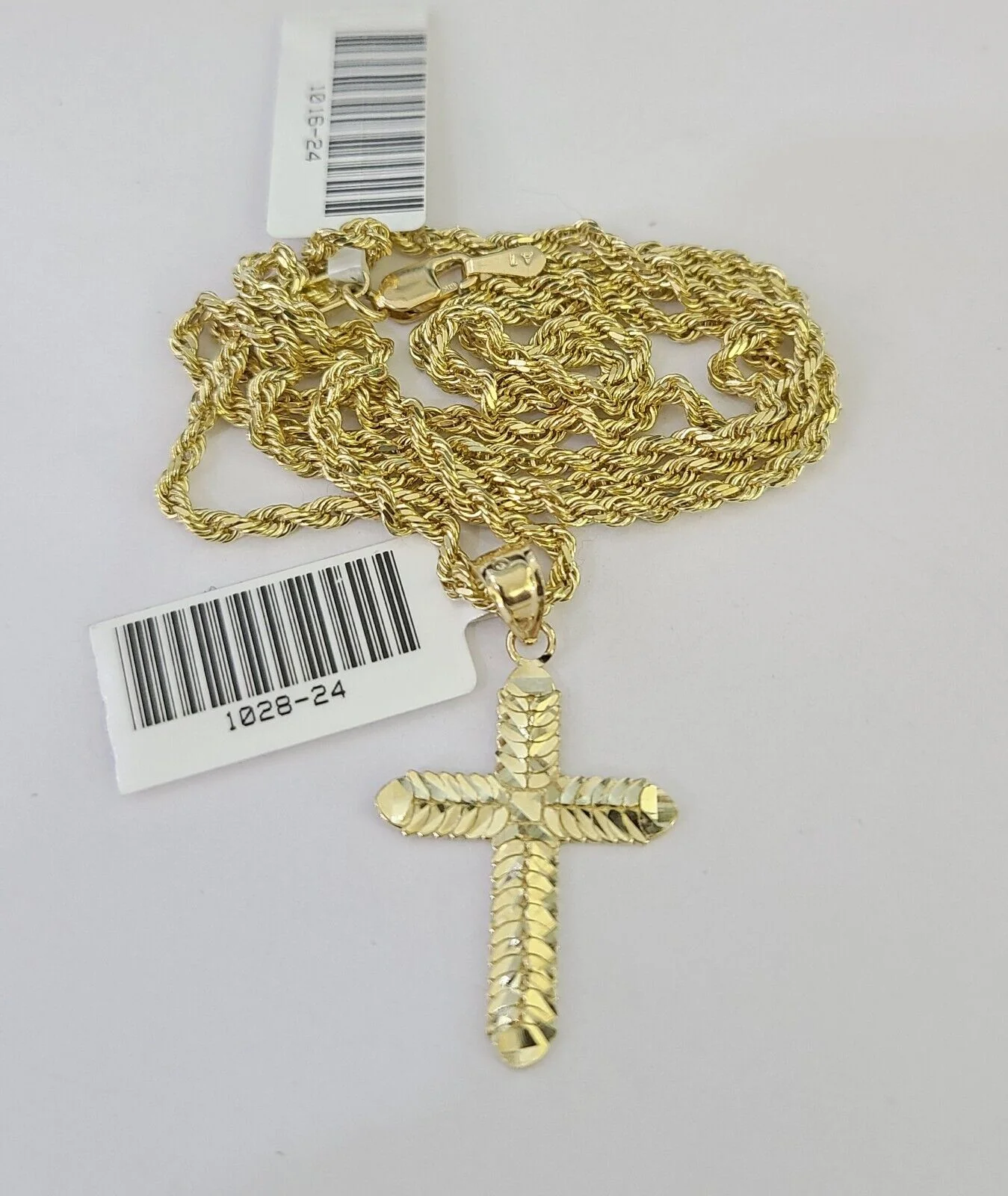 10k Solid Rope Chain 2mm Jesus Cross Pendant Charm Necklace SET 18-24 in - Image 7