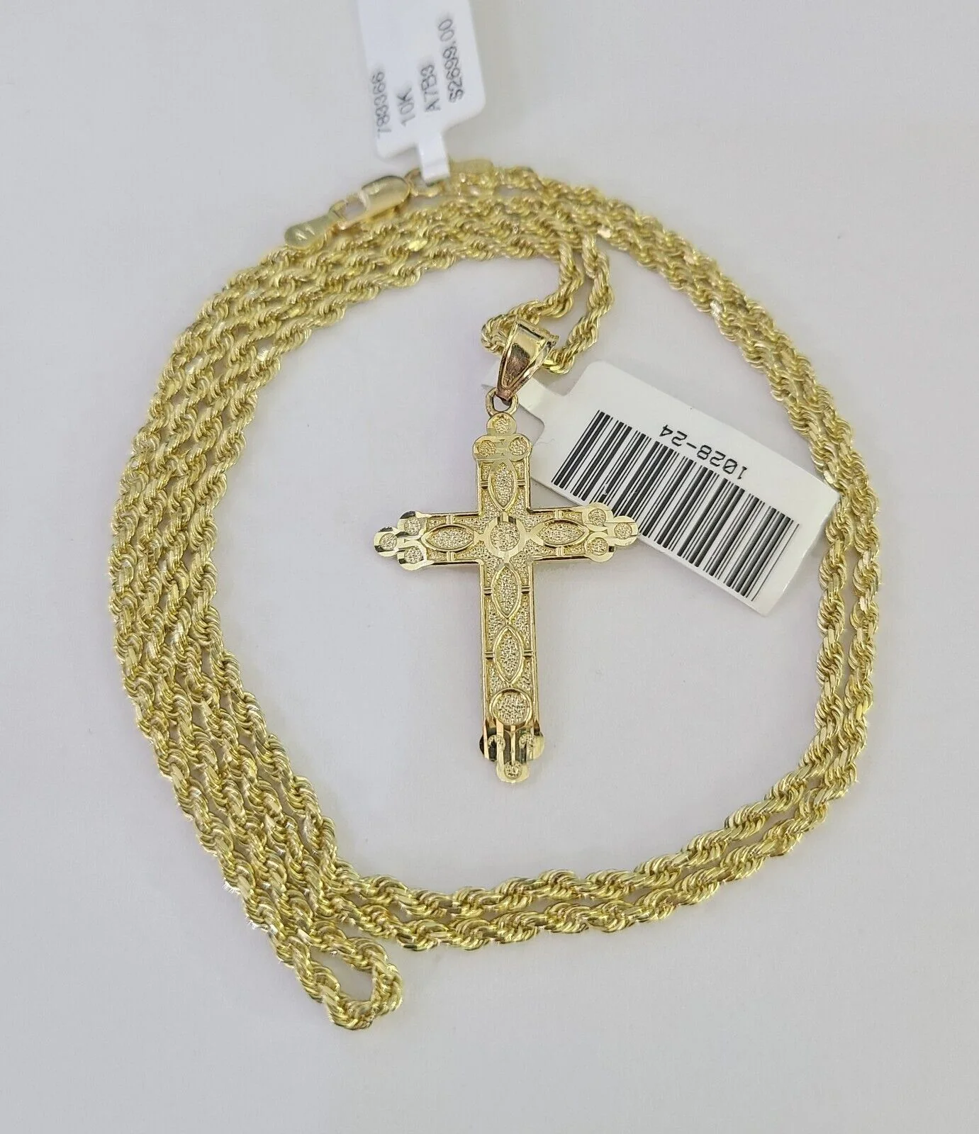 10k Solid Rope Chain 2mm Jesus Cross Pendant Charm Necklace SET 18-24 in - Image 2