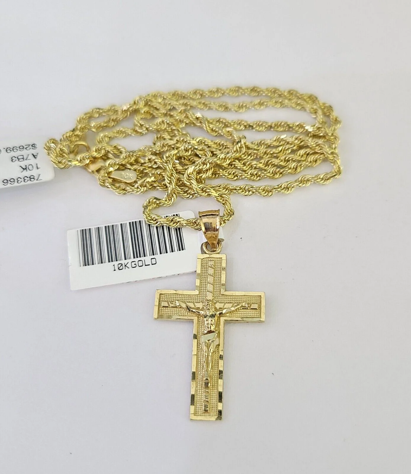 10k Solid Rope Chain 2mm Jesus Crucifix Cross Pendant Charm Necklace SET 18-24" - Image 5