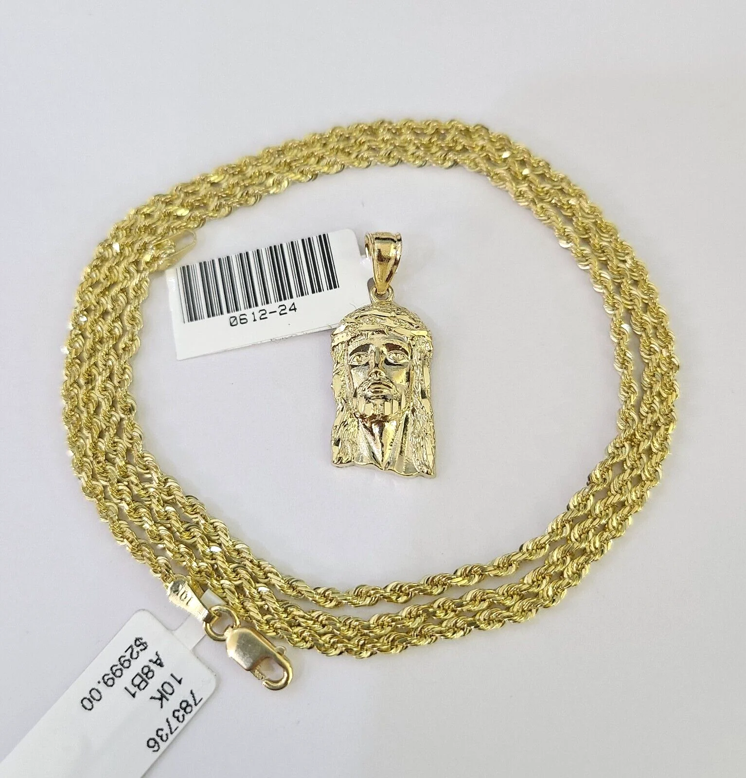 10k Solid Rope Chain 2mm Jesus Head Pendant Charm Necklace SET 18-22 in Ladies - Image 7