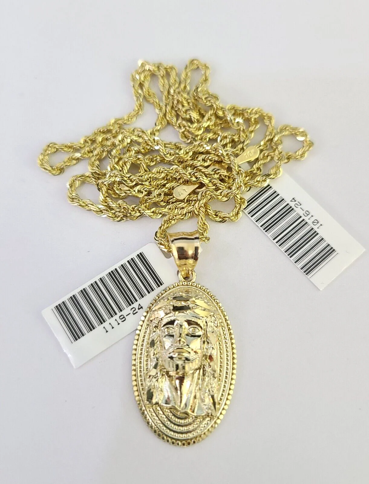 10k Solid Rope Chain 2mm Jesus Head Pendant Charm Necklace SET 18-22" Ladies - Image 4