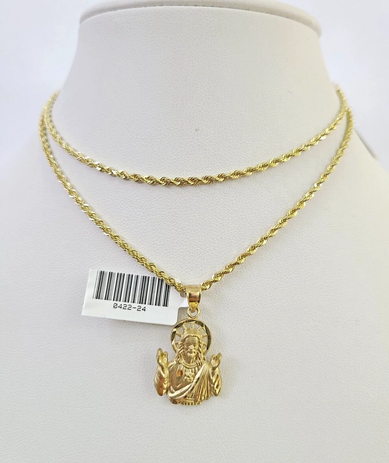 10k Solid Rope Chain 2mm Jesus Pendant Charm Necklace SET 18-22 in Ladies - Image 2