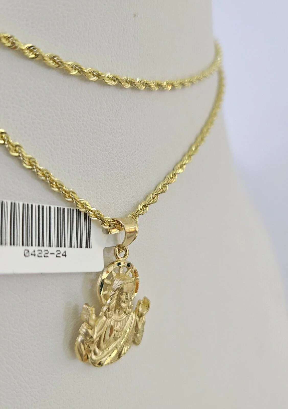 10k Solid Rope Chain 2mm Jesus Pendant Charm Necklace SET 18-22 in Ladies - Image 6