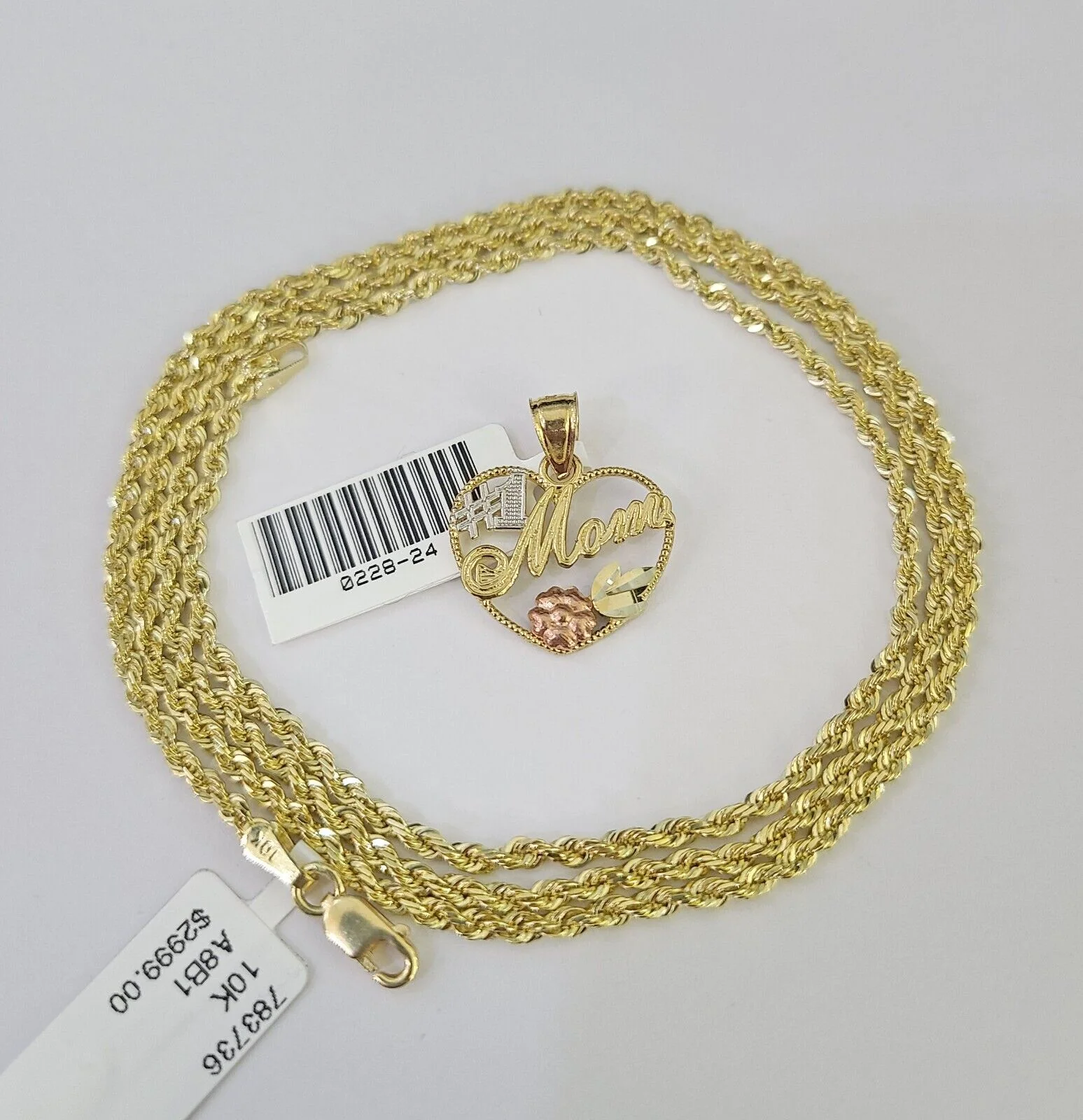 10k Solid Rope Chain 2mm Mom Pendant Charm Necklace SET 18-22" Ladies - Image 8