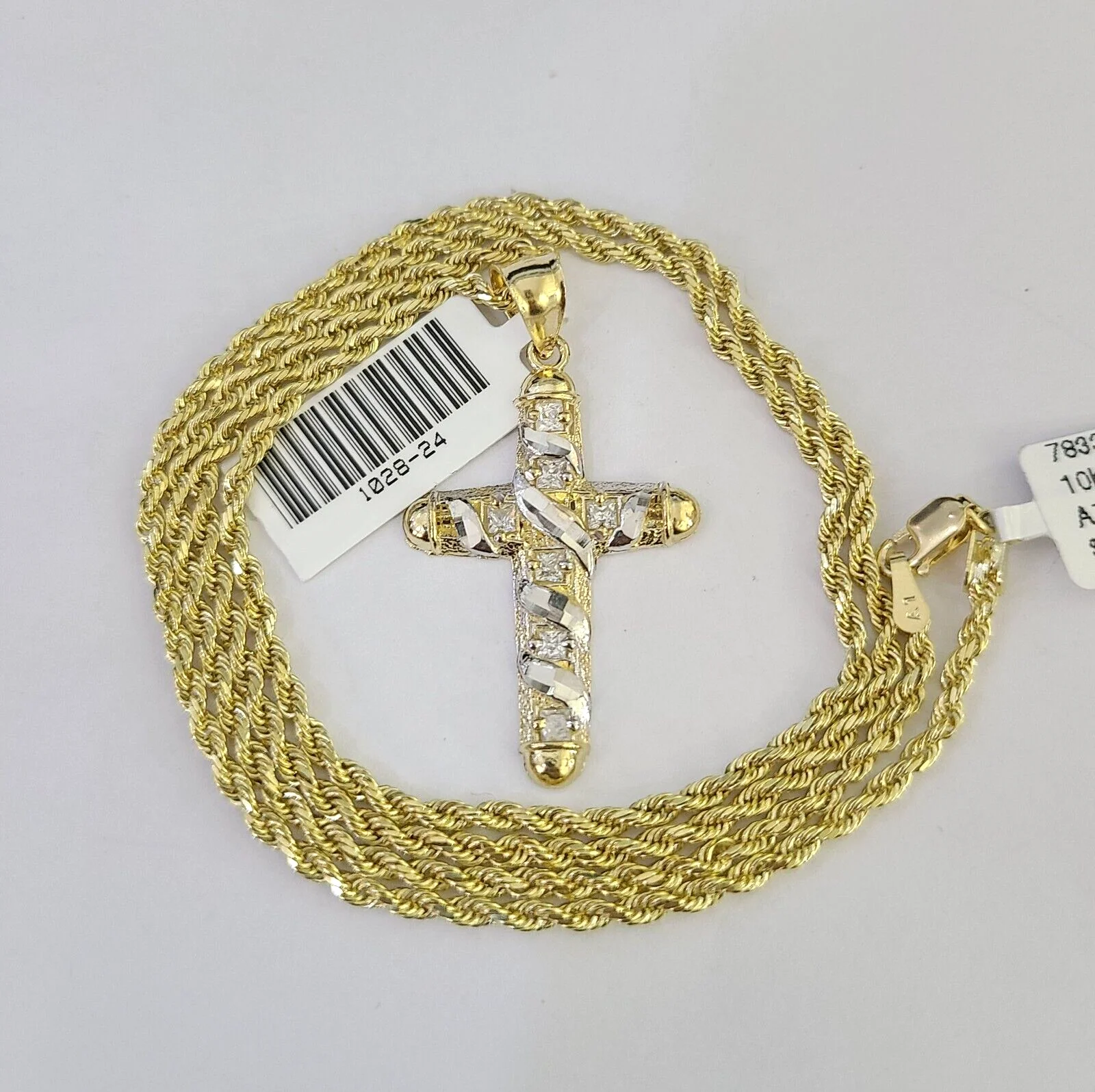 10k Solid Rope Chain 2mm Necklace Jesus Cross Pendant Charm SET 18-24 in - Image 3