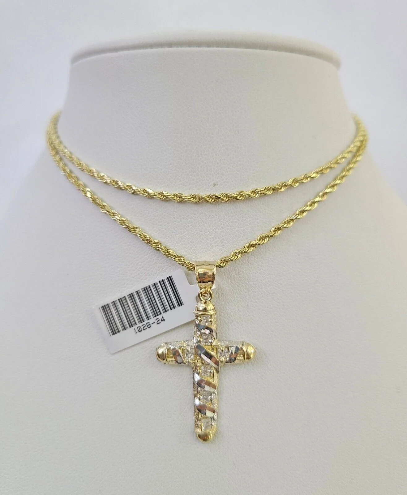 10k Solid Rope Chain 2mm Necklace Jesus Cross Pendant Charm SET 18-24 in - Image 7
