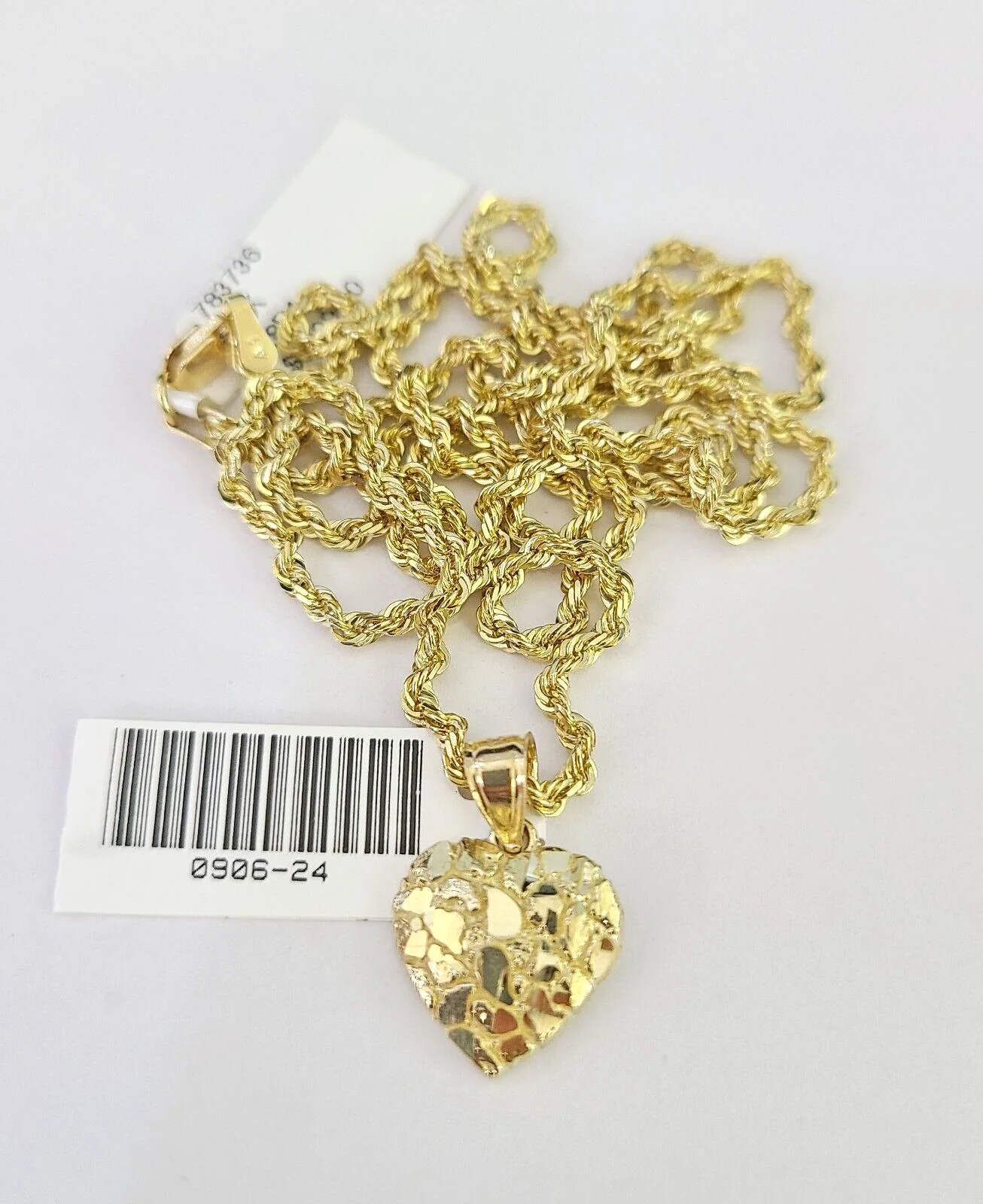10k Solid Rope Chain 2mm Nugget Heart Pendant Charm Necklace SET 16"-22" Ladies - Image 2