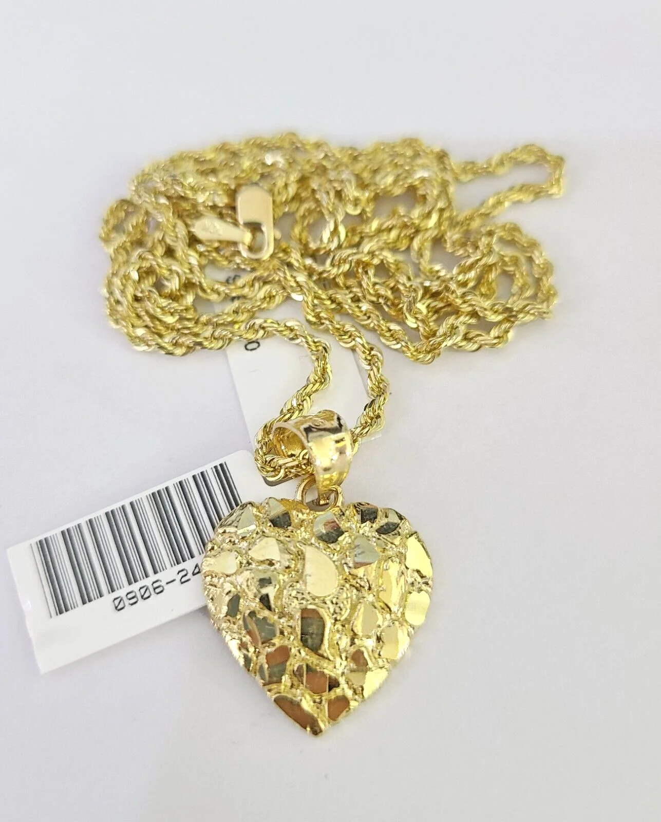 10k Solid Rope Chain 2mm Nugget Heart Pendant Charm Necklace SET 16"-22" Ladies - Image 6