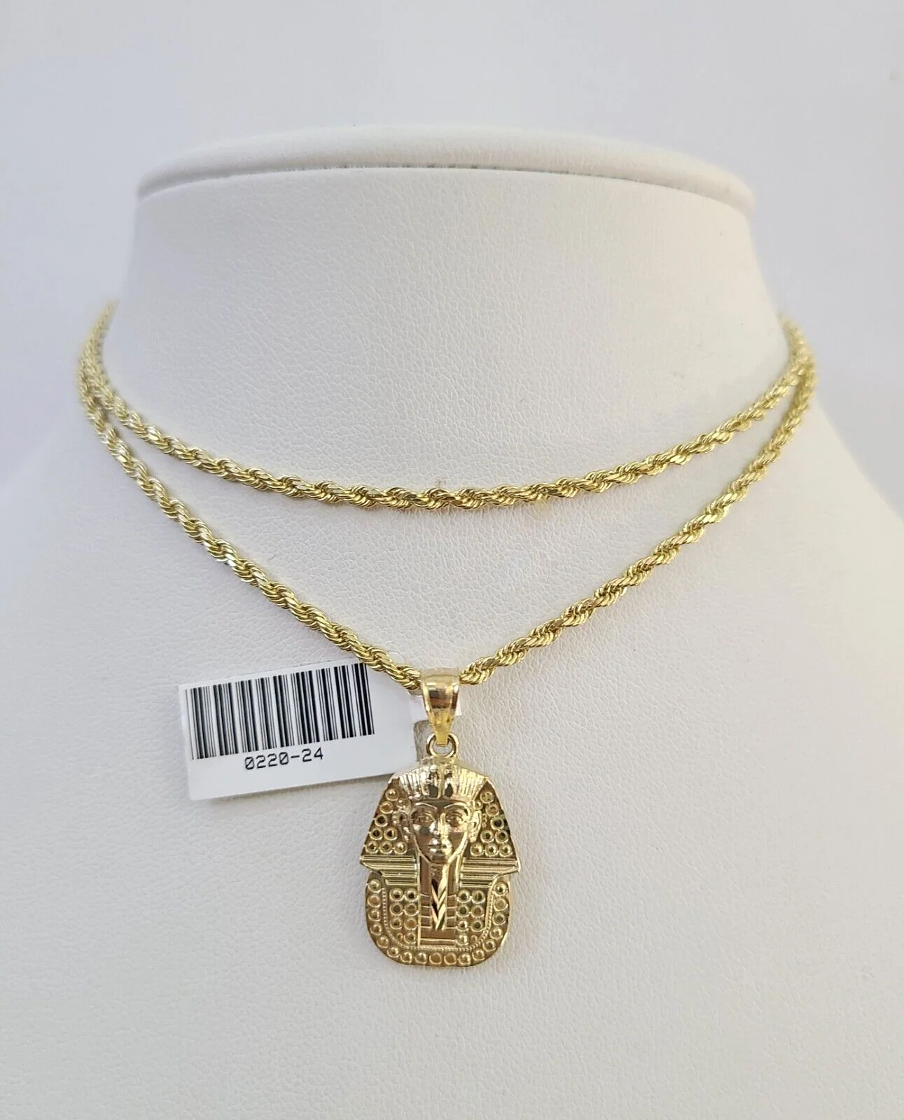 10k Solid Rope Chain 2mm Pharaoh Head Pendant Charm Necklace SET 18-24 in - Image 3