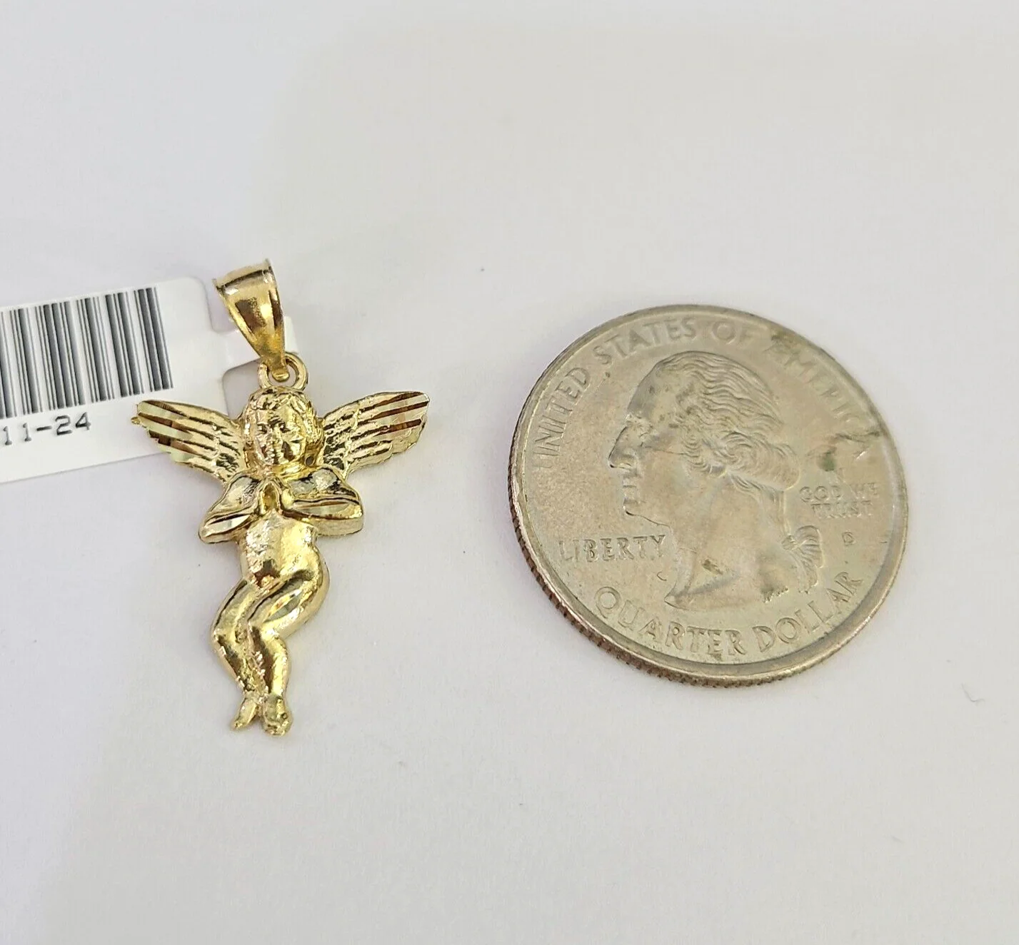 10k Solid Rope Chain 2mm Praying Angel Pendant Charm Necklace SET 18-22" Ladies - Image 4