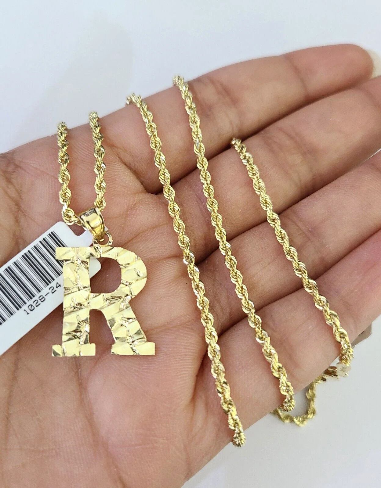 10k Solid Rope Chain 2mm R Initial Pendant Charm Necklace SET 18-22" Ladies - Image 3