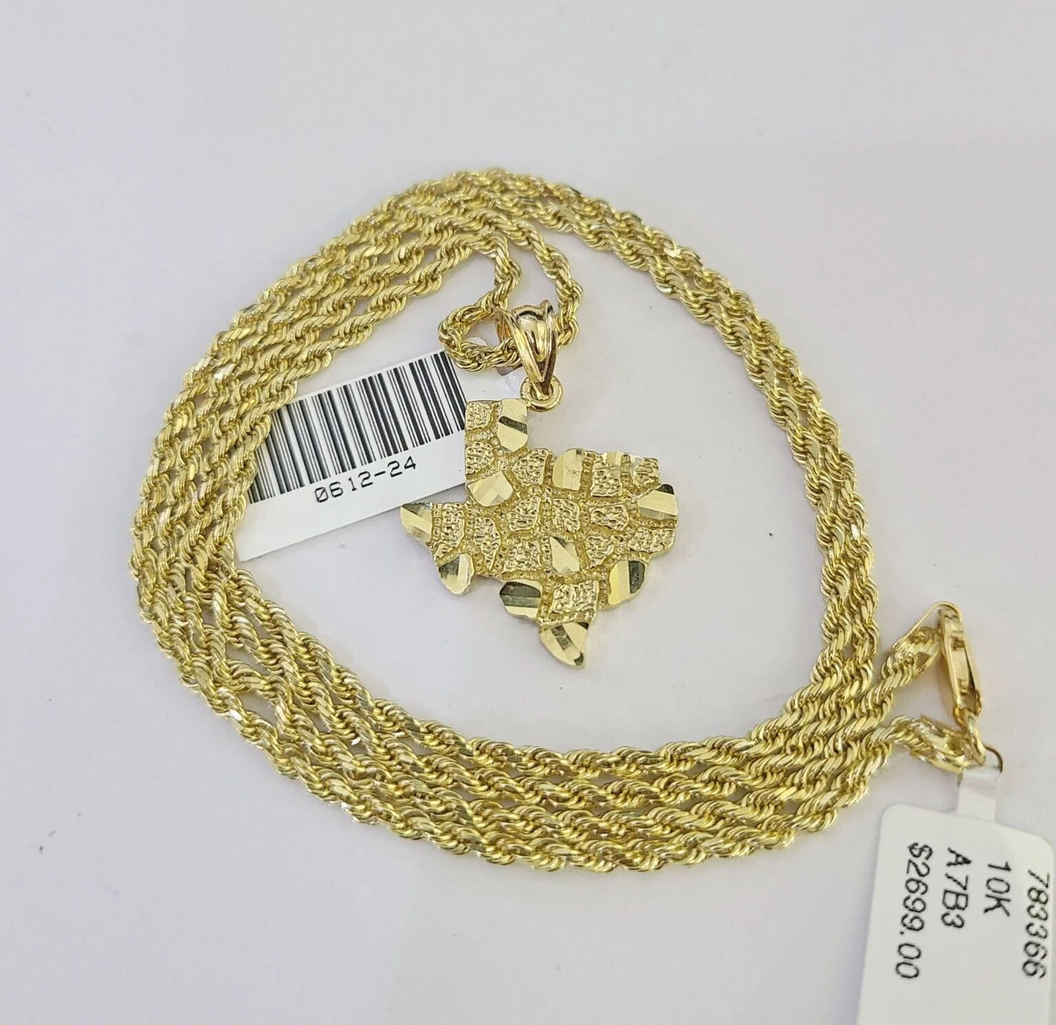 10k Solid Rope Chain 2mm Texas Map Pendant Charm Necklace SET 18-24 in - Image 3
