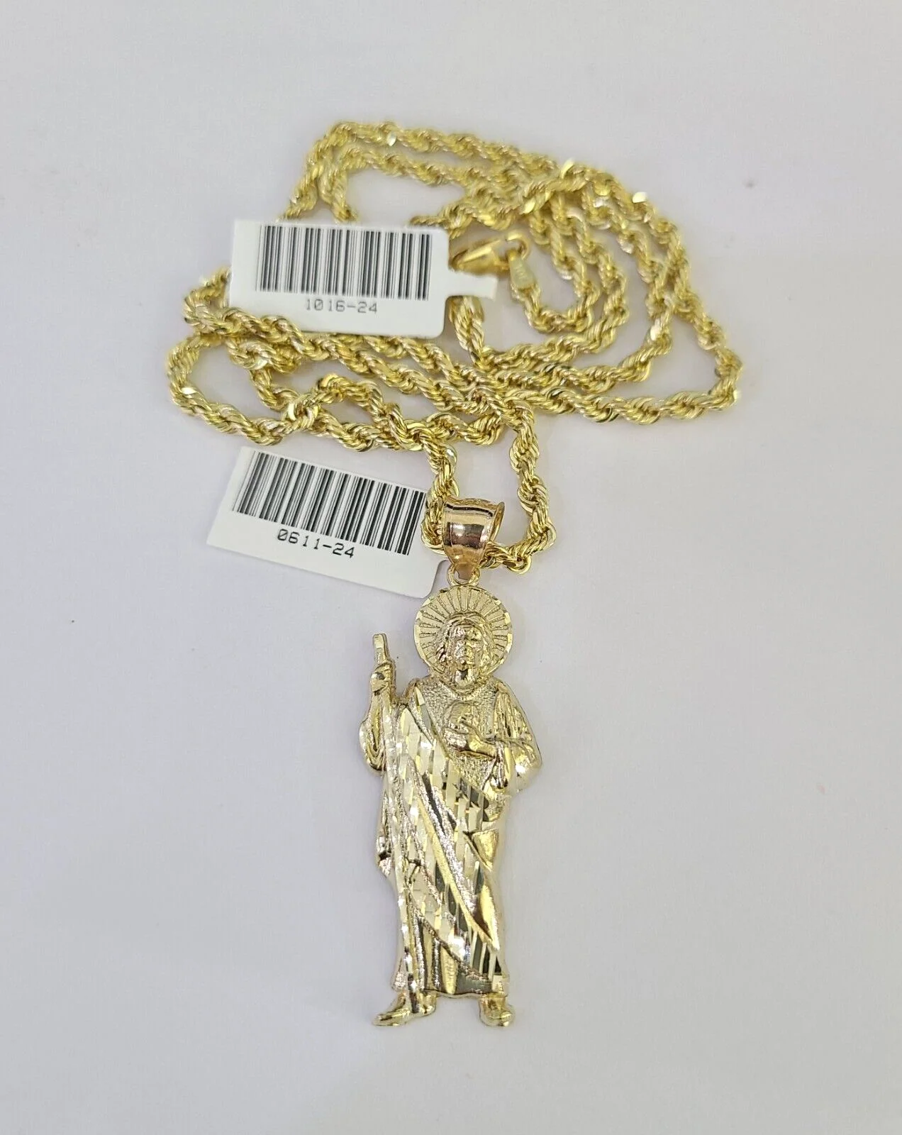 10k Solid Rope Chain 3mm Saint Jude Pendant Charm Necklace SET 18-26 in - Image 5