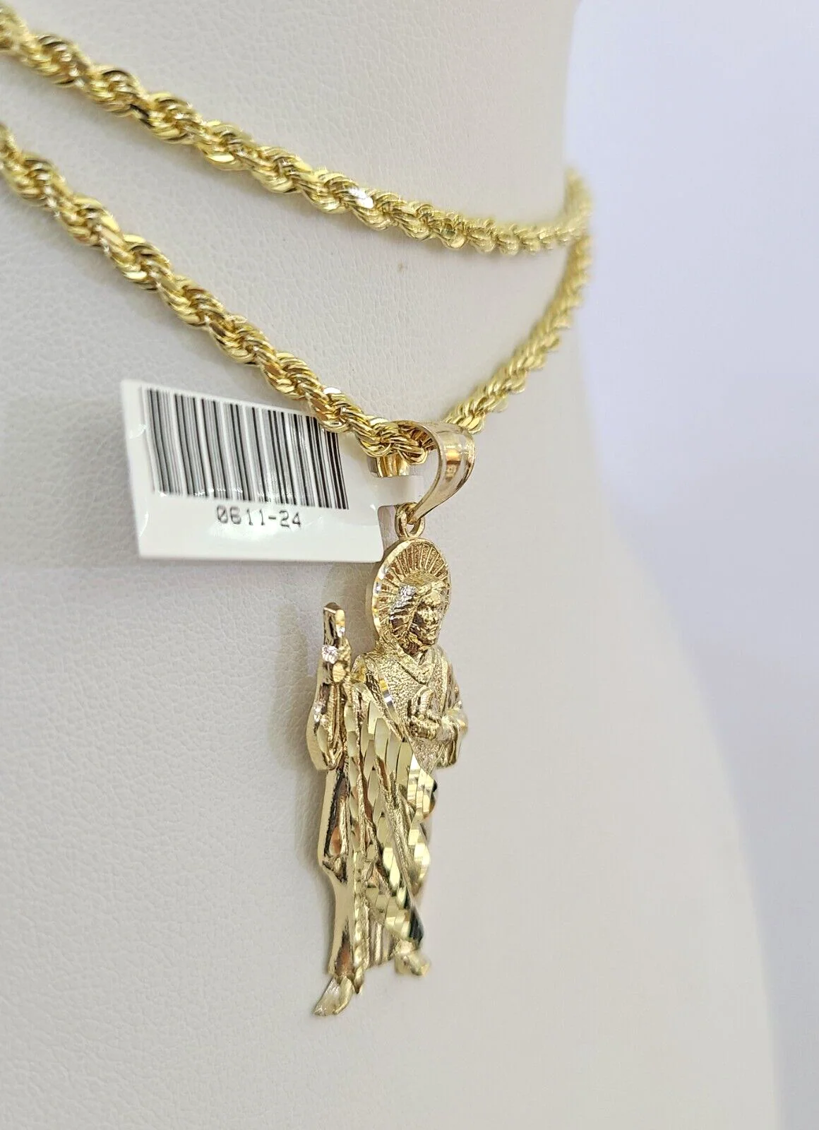 10k Solid Rope Chain 3mm Saint Jude Pendant Charm Necklace SET 18-26 in - Image 6