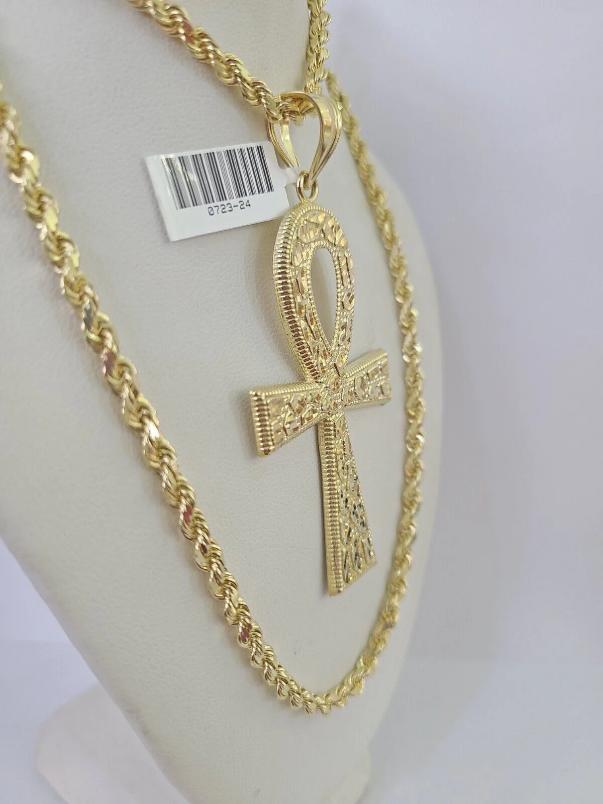 10k Solid Rope Chain Ankh Cross Charm Set 4mm 20"-28" Necklace Gold Yellow - Image 6