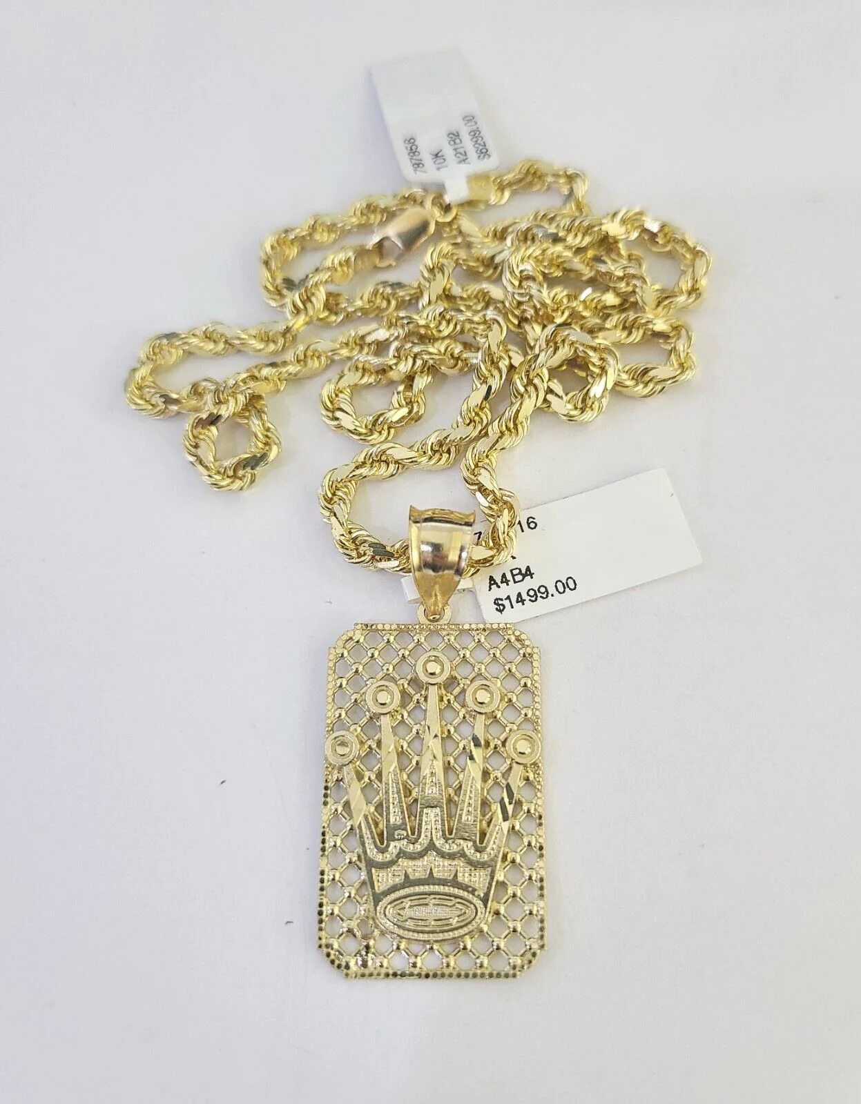 10k Solid Rope Chain Crown Charm Set 4mm 18"-30" Necklace Gold Pendant - Image 5