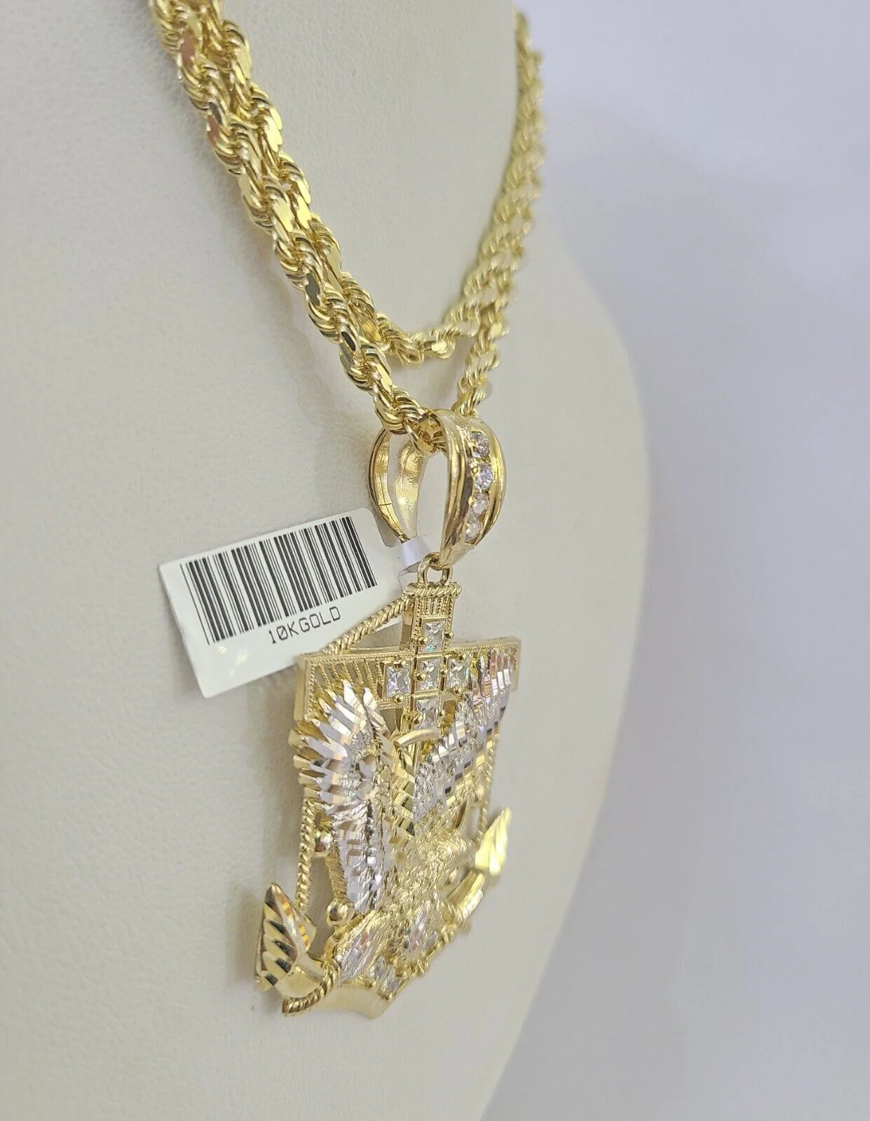 10k Solid Rope Chain Eagle Anchor Charm Set 4mm 18"-30" Necklace Gold Pendant - Image 6