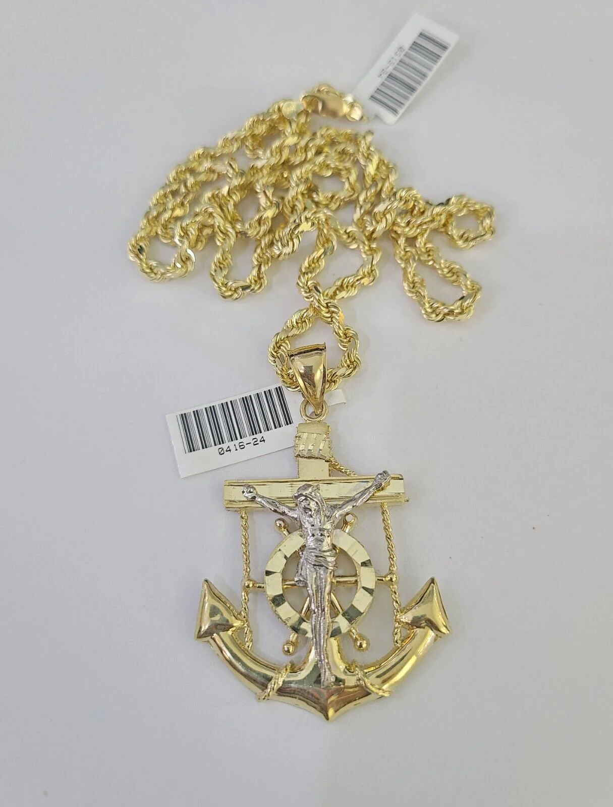 10k Solid Rope Chain Jesus Anchor Charm Set 4mm 20"-28" Necklace Gold Yellow - Image 6