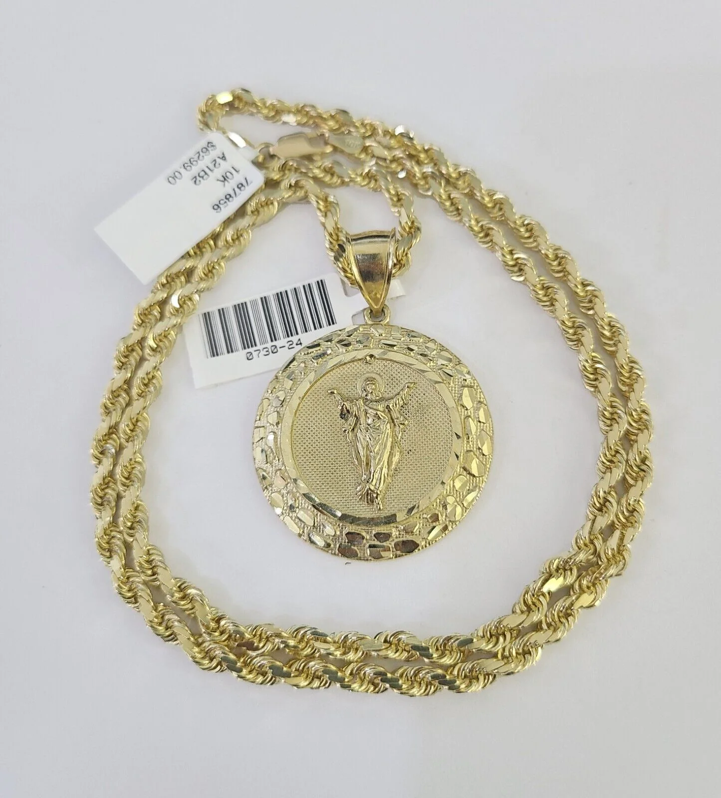 10k Solid Rope Chain Jesus Charm Set 4mm 18"-30" Necklace Gold Pendant - Image 3