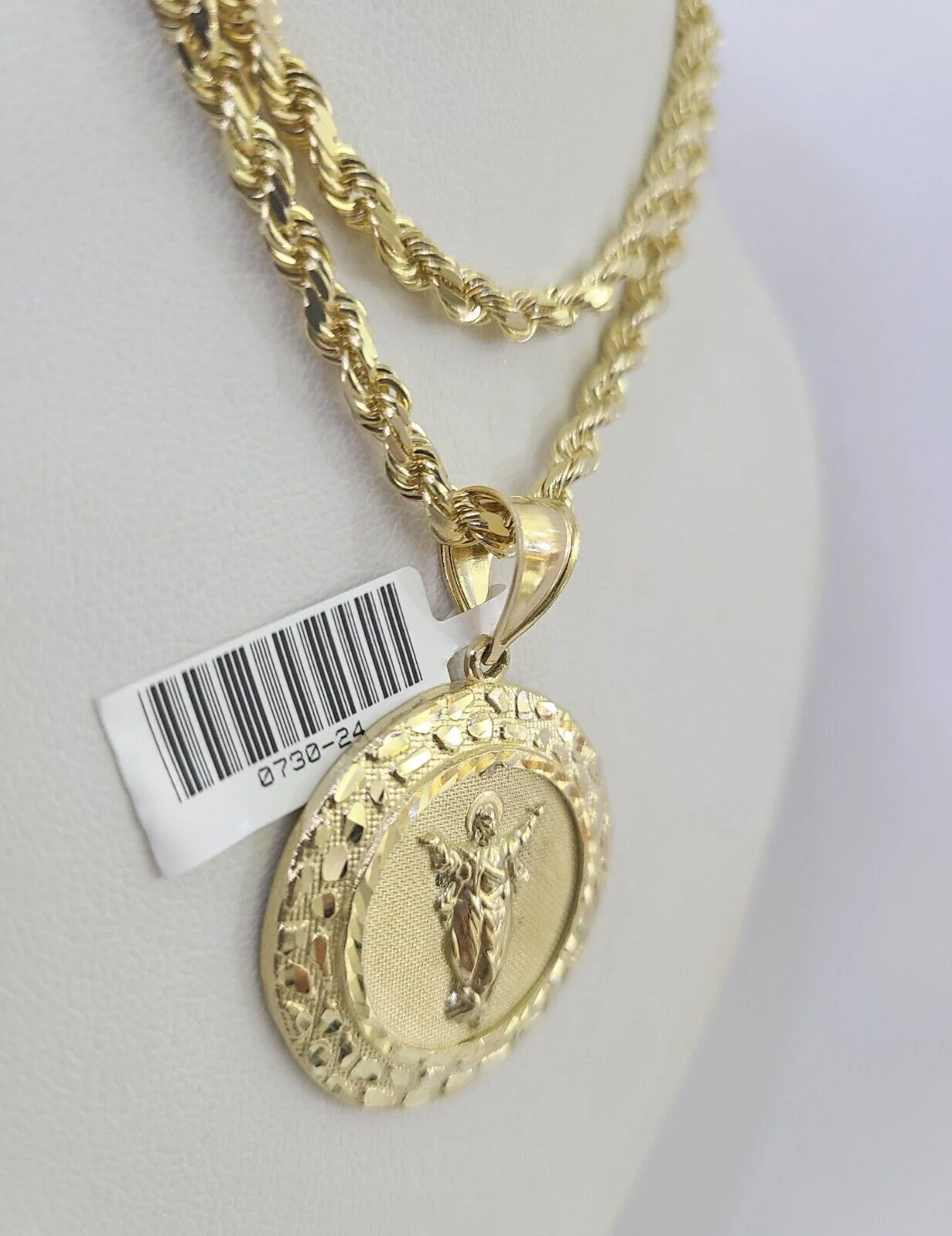 10k Solid Rope Chain Jesus Charm Set 4mm 18"-30" Necklace Gold Pendant - Image 5